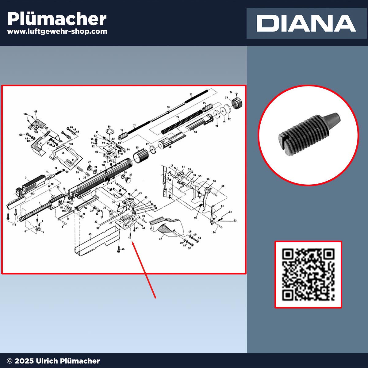 Original Gewindestift mit Zapfen für Diana Mod. 10 Luftpistole. Ersatzteil für präzise Abzugseinstellung