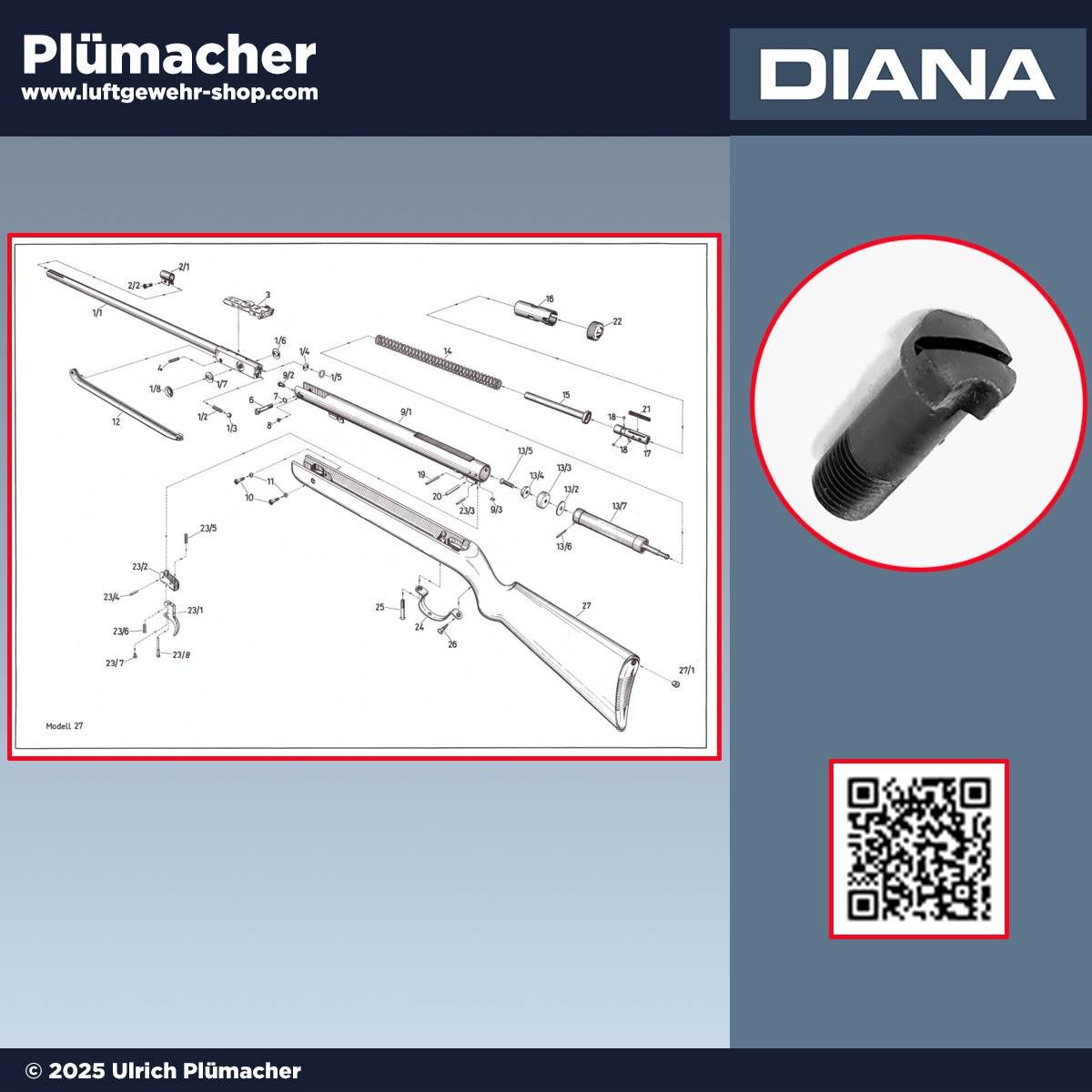Hebelschraube alte Ausführung Diana 25, 25D & 27  Spannhebel