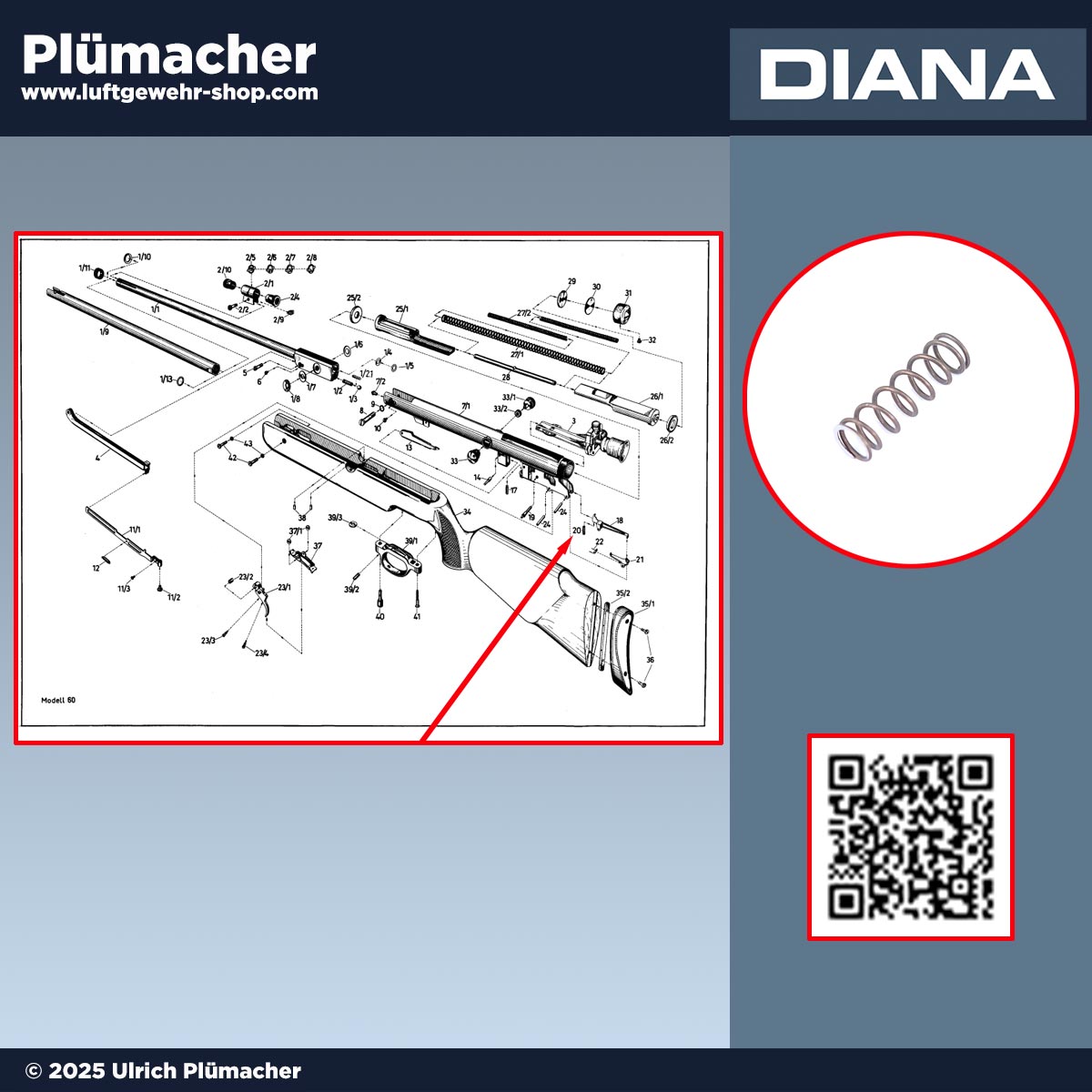 Druckfeder für den hinteren Haken der Diana Luftgewehre 60 | 65 | 66 | 75 | 56th | 470Th