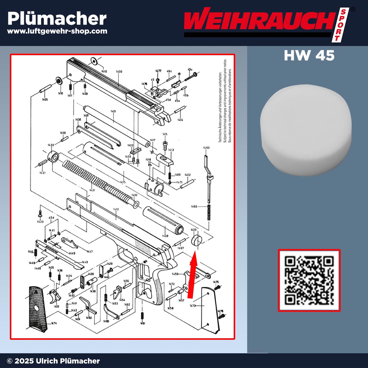 Kolbendichtung Kolbenmanschette für Weihrauch HW 45 alle Varianten und HW 25 Luftgewehr – Original Ersatzteil für Kolben