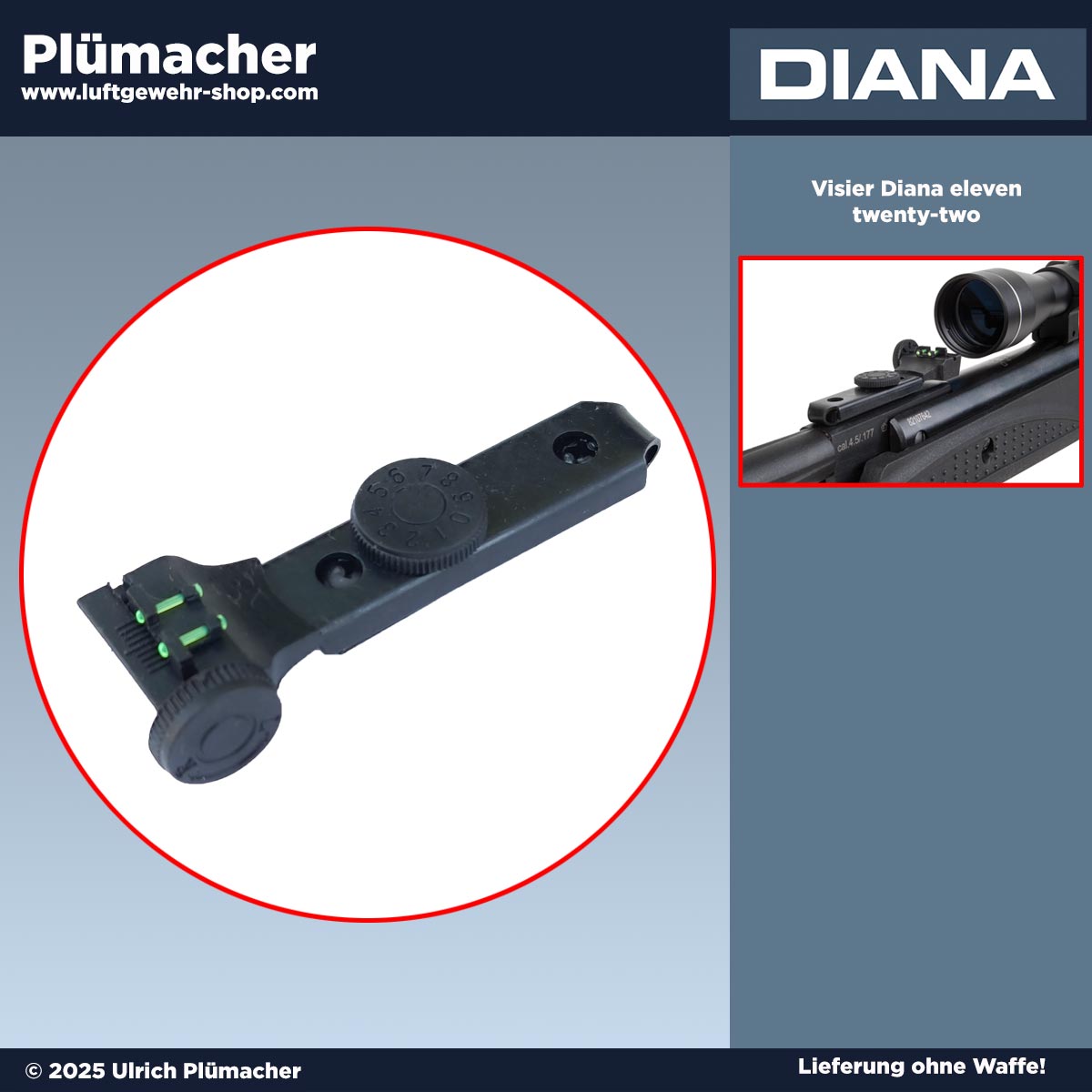 Original Diana Fiberoptik-Visier für Luftgewehre Eleven und Twenty Two – Ersatzteil Pos. 10 mit vormontierten Schrauben