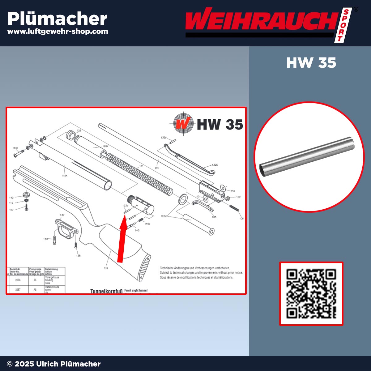 Vorderer Haltestift für den Abzug bei den Weihrauch Luftgewehren HW 35 | HW 77 | HW 97 K