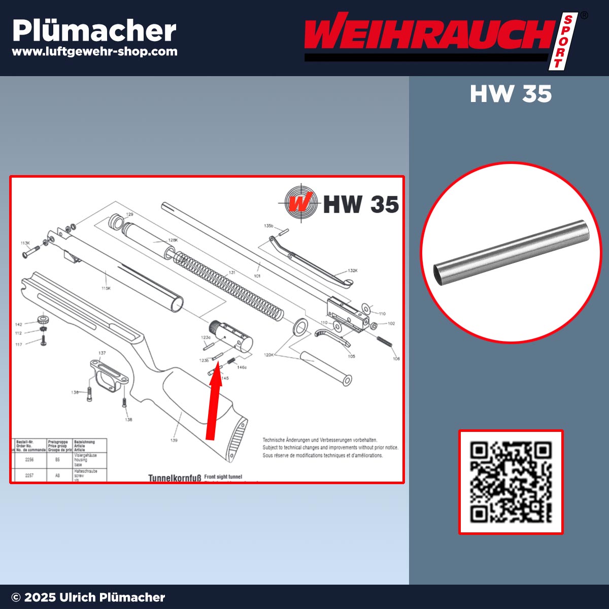 Bild von Weihrauch Abzugshaltestift HW 35 | HW 80 | HW 85 | HW 98 – Original Ersatzteil für Matchabzug