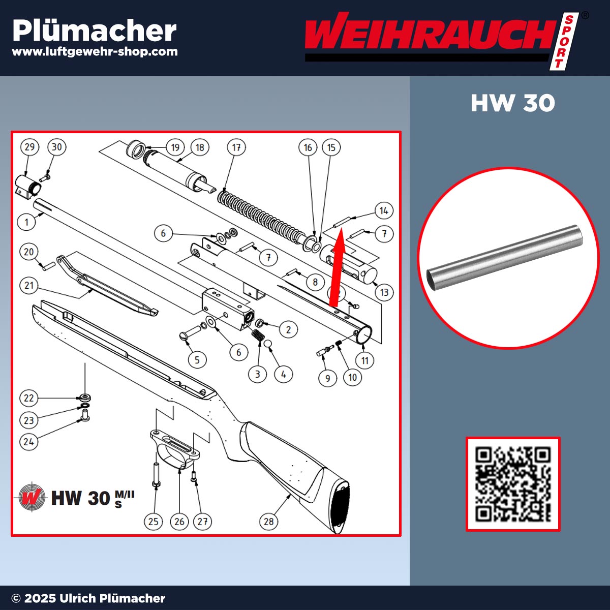 Weihrauch HW 30 Haltestift für den Abzug vorne - vorderer Haltebolzen