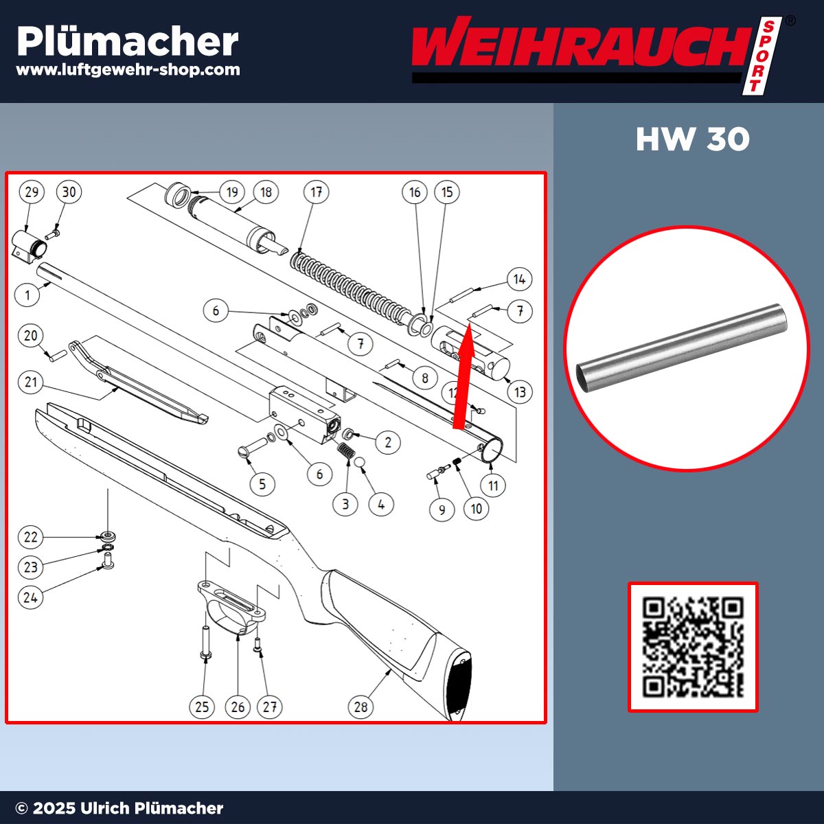 Weihrauch HW 30 Haltestift für den Abzug hinten - hinterer Haltebolzen