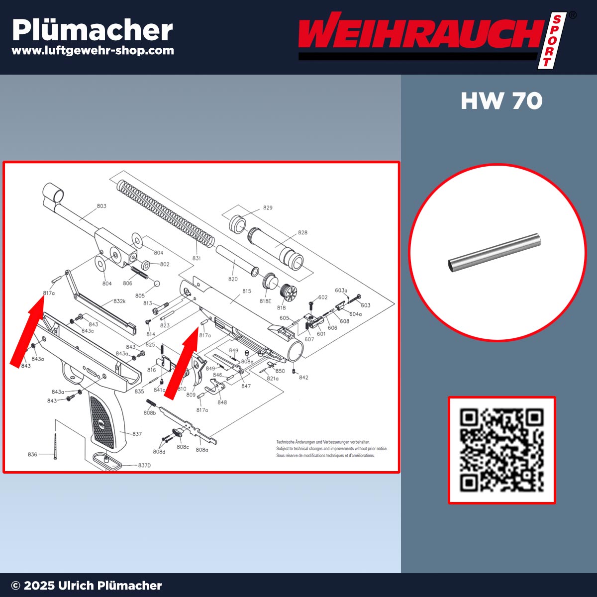 Weihrauch HW 70 Zylinderstift für Spannbügel - Spannhebel