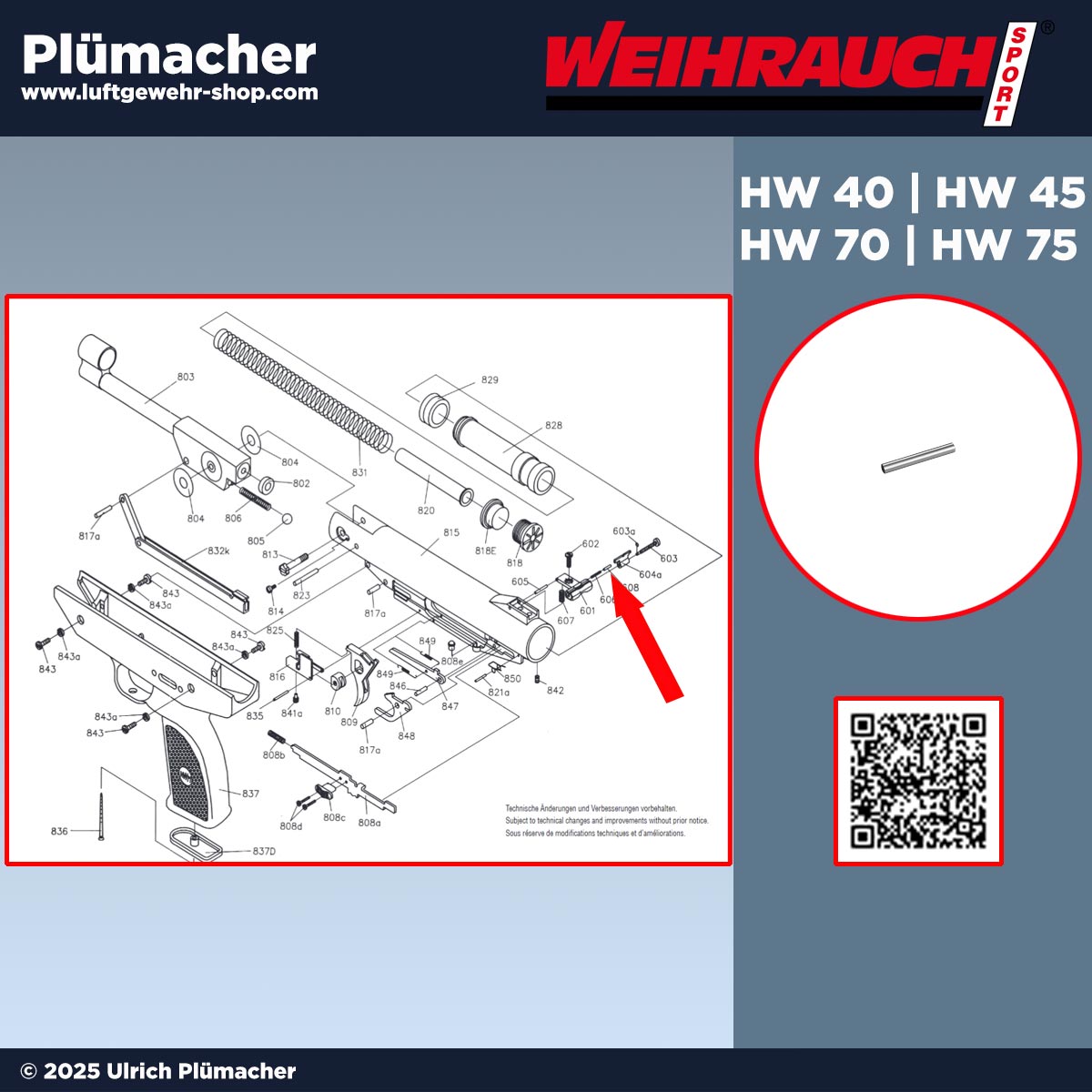Raststift Visier Weihrauch Luftpistolen HW 40 - HW 45 - HW 70 - HW 75