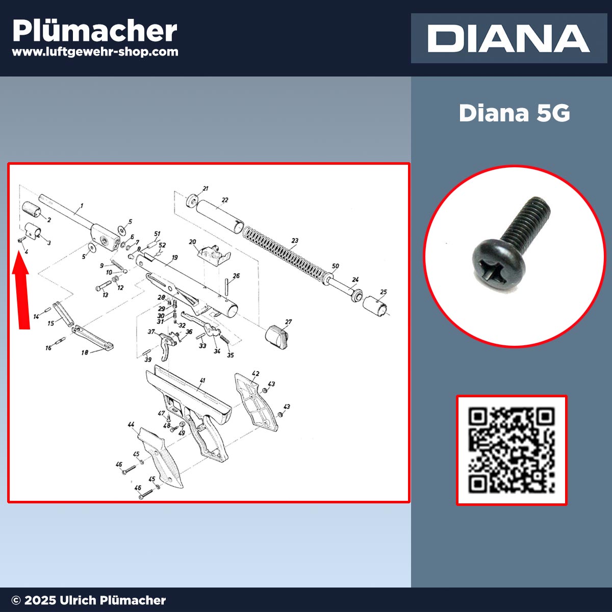 Linsenschraube Diana 5G-5-25-25D-34 zur Befestigung des Korns