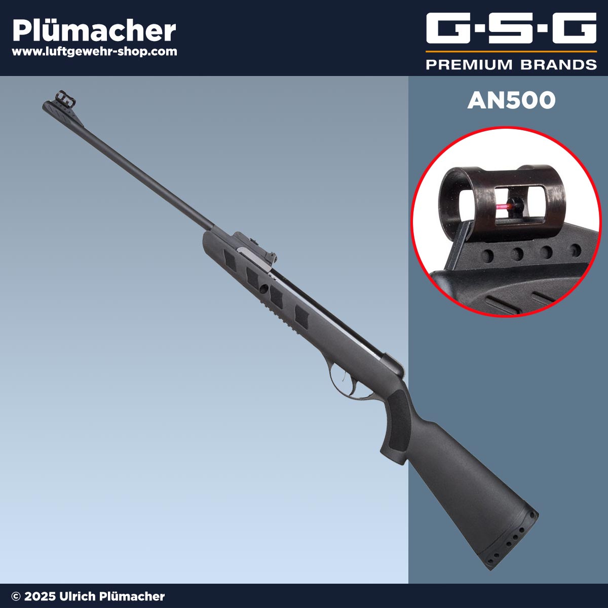 GSG AN500 Federdruck-Luftgewehr im Kaliber 4,5 mm mit Knicklauf, Leuchtpunktvisierung, Mikrometervisierung und Polymer-Schaft – ideal für Einsteiger und Freizeit-Schützen.
