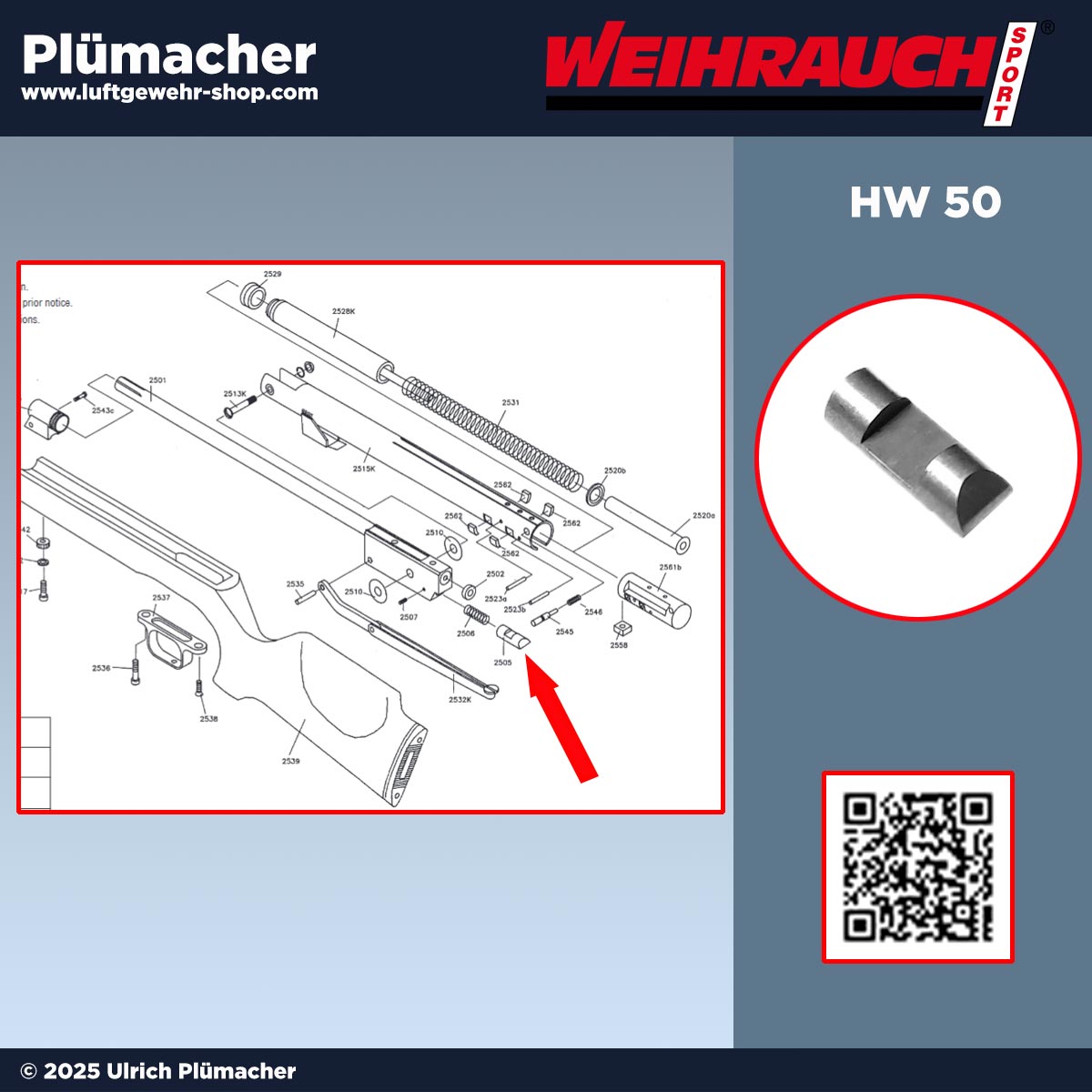 Stahl-Verschlussbolzen für die Laufverriegelung beim Weihrauch HW 50 S und HW 50M/II Luftgewehr – Ersatzteil für sichere Spannmechanik.