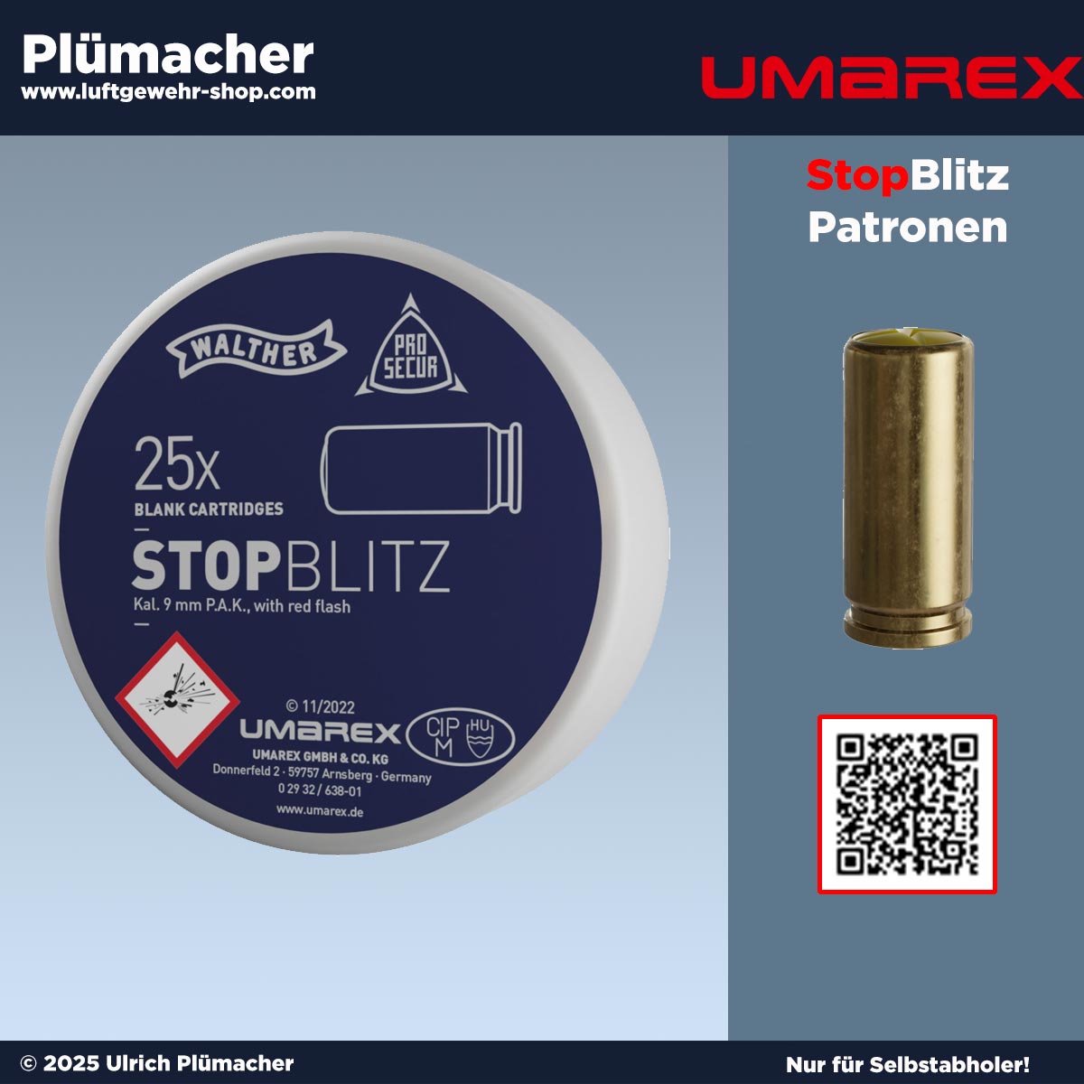 Walther Stopblitz Patronen 9 mm PAK - realistisches Mündungsfeuer