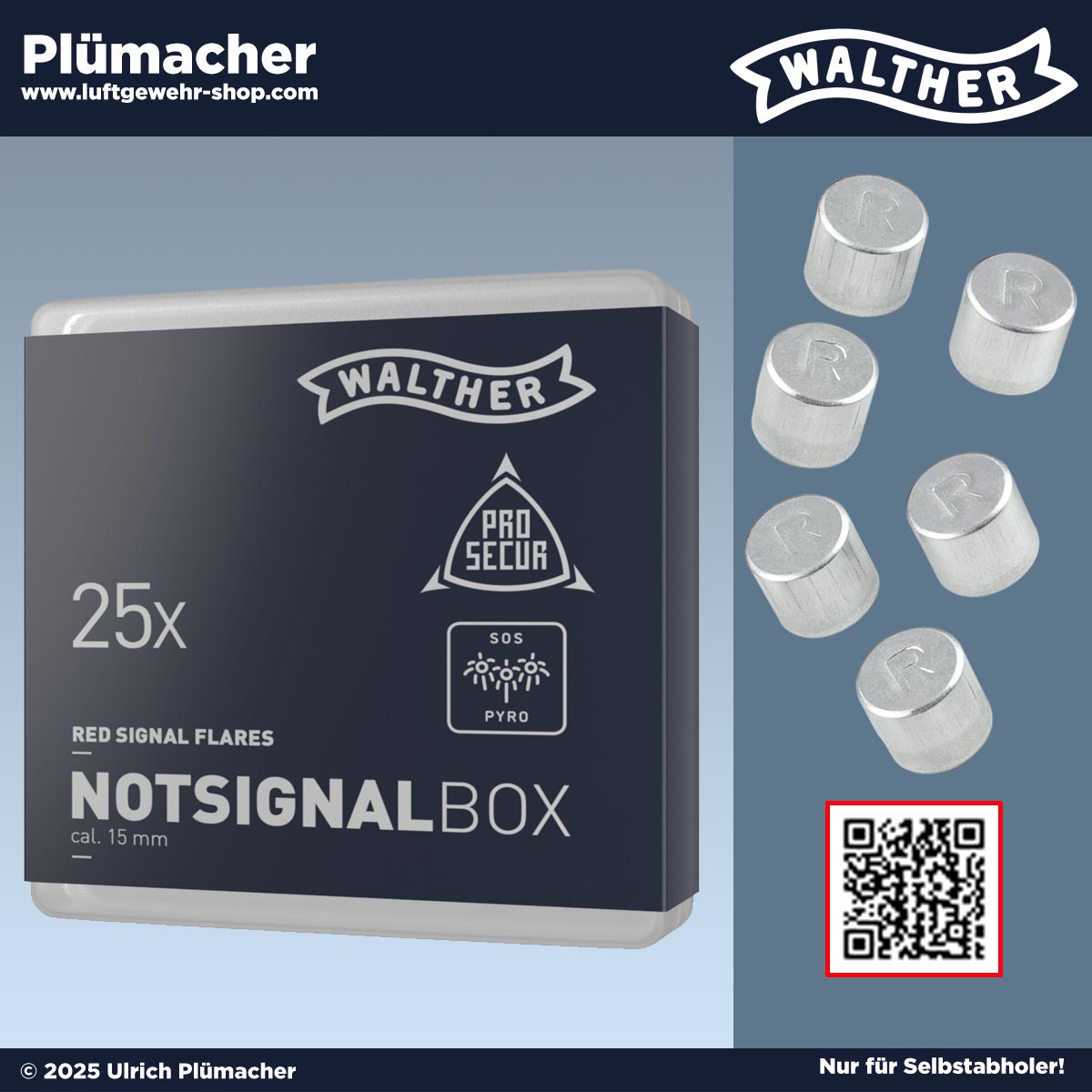 Walther Notsignalbox mit 25 roten Signalsternen für Schreckschusswaffen – Pyrotechnik für den Notfall