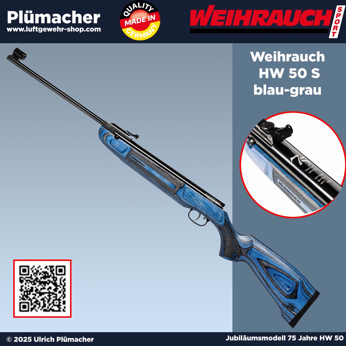 Weihrauch HW 50 S 75 Jahre Jubiläumsmodell Luftgewehr mit Schichtholzschaft