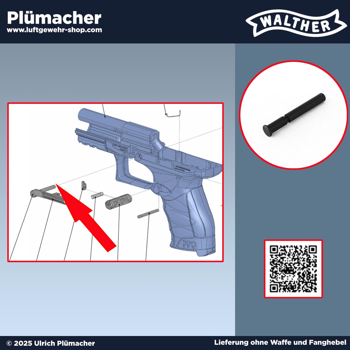 Achse für Walther PPQ Schreckschusspistole – passend für Abzug und Fanghebel