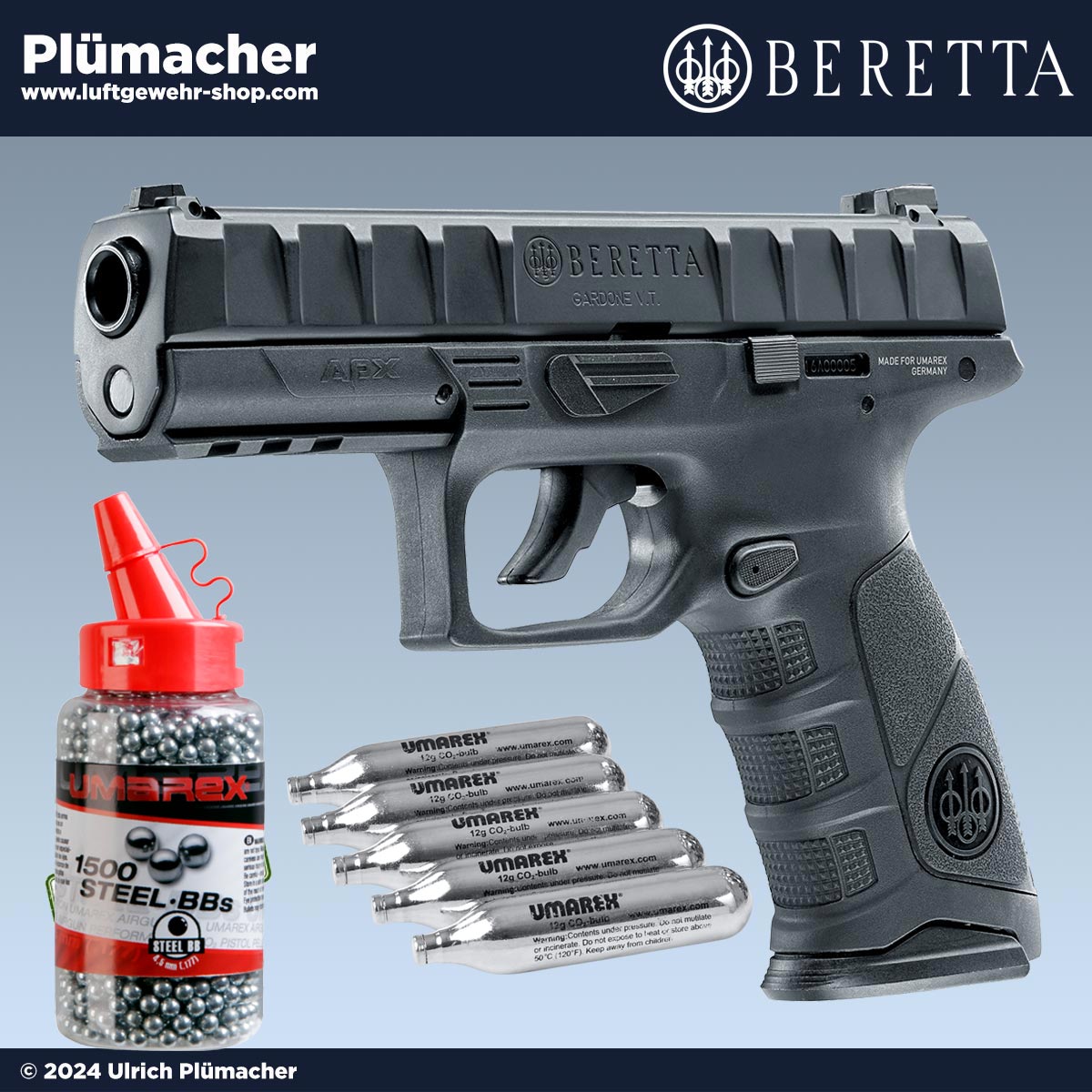 Beretta APX CO₂ Pistole 4,5 mm BB mit 5 CO₂ Kapseln und 1500 Stahl BBs
