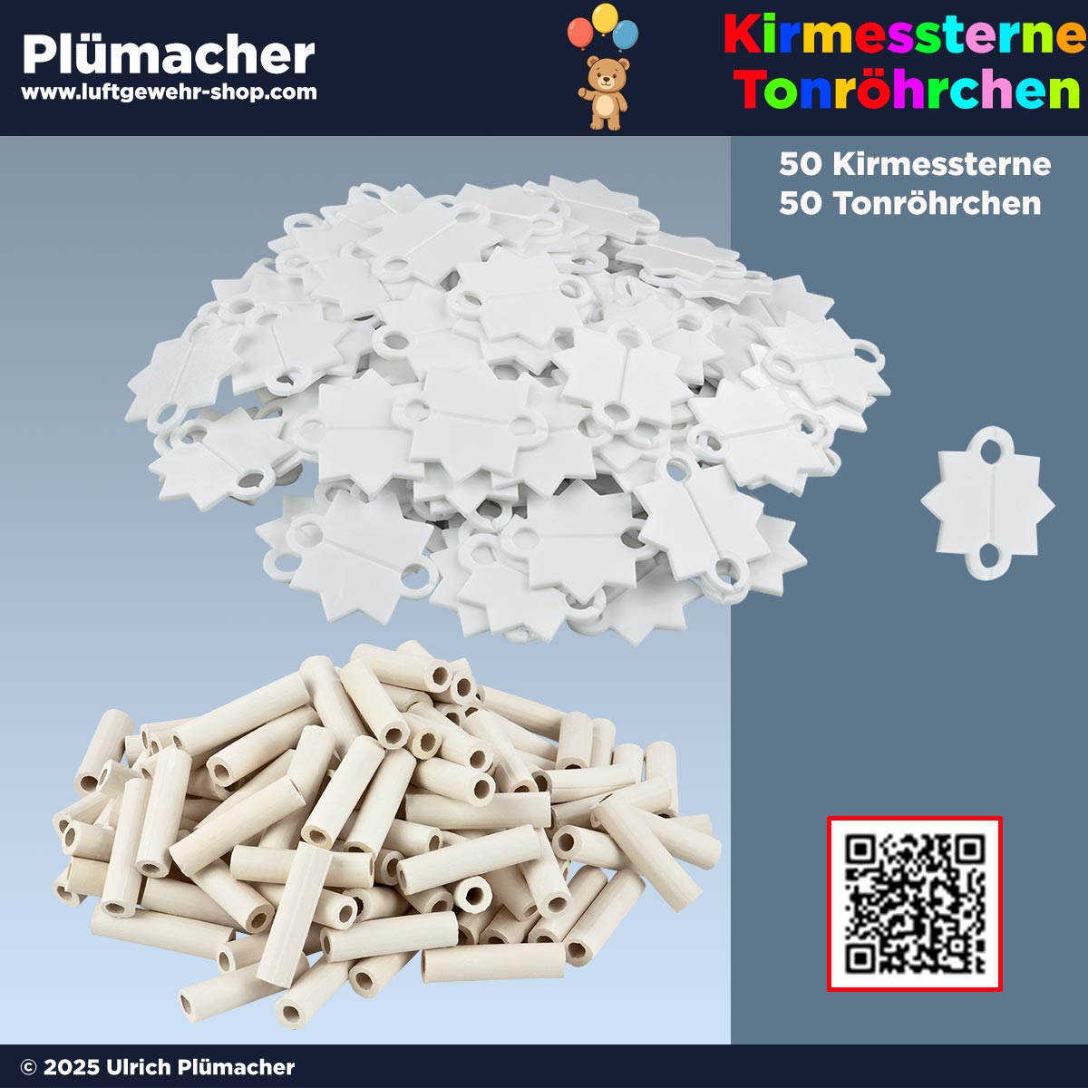 Kirmesschießen zuhause – Tonröhrchen und Kunststoffsterne im Set