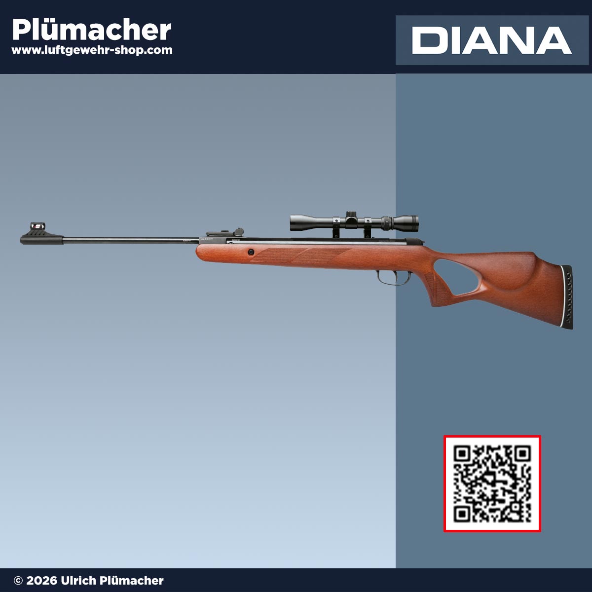 Diana Two Fifty Luftgewehr mit Knicklauf, Holzschaft und klassischem Design