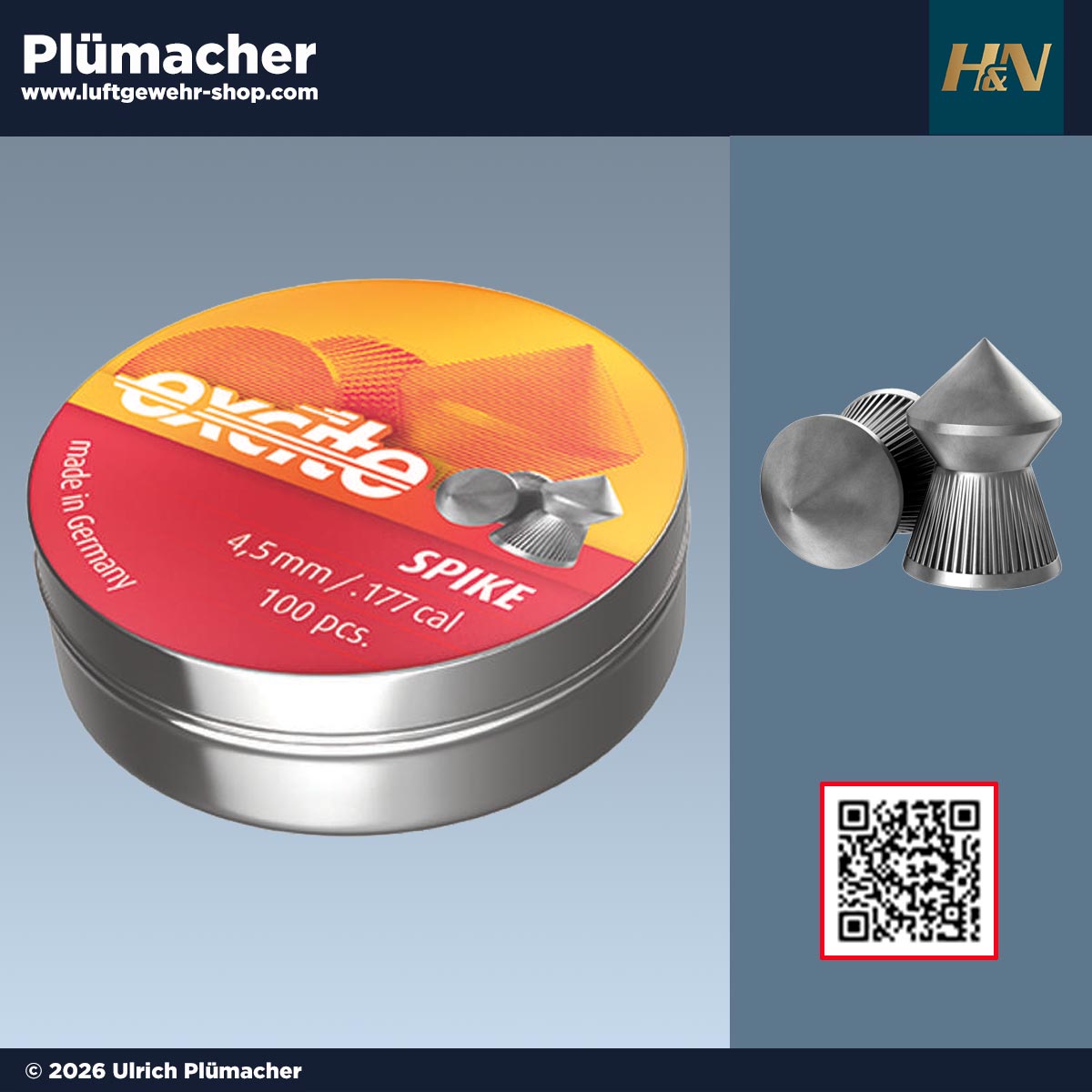 H&N Excite Spike Spitzdiabolos Kaliber 4,5 mm – Luftgewehr Spitzkugeln mit hoher Durchschlagskraft