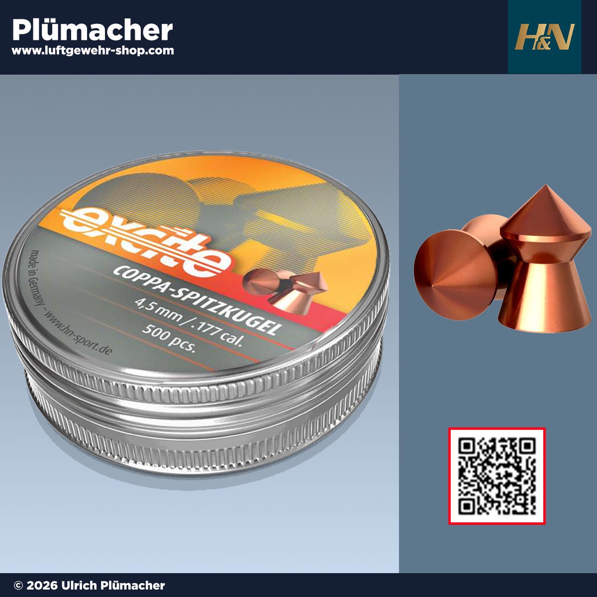 H&N Excite Coppa Spitz Diabolos Kaliber 4,5 mm – verkupferte Luftgewehr Spitzkugeln