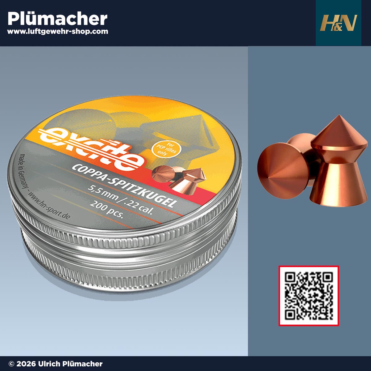 H&N Excite Coppa Spitz Diabolos Kaliber 5,5 mm – verkupferte Luftgewehr Spitzkugeln