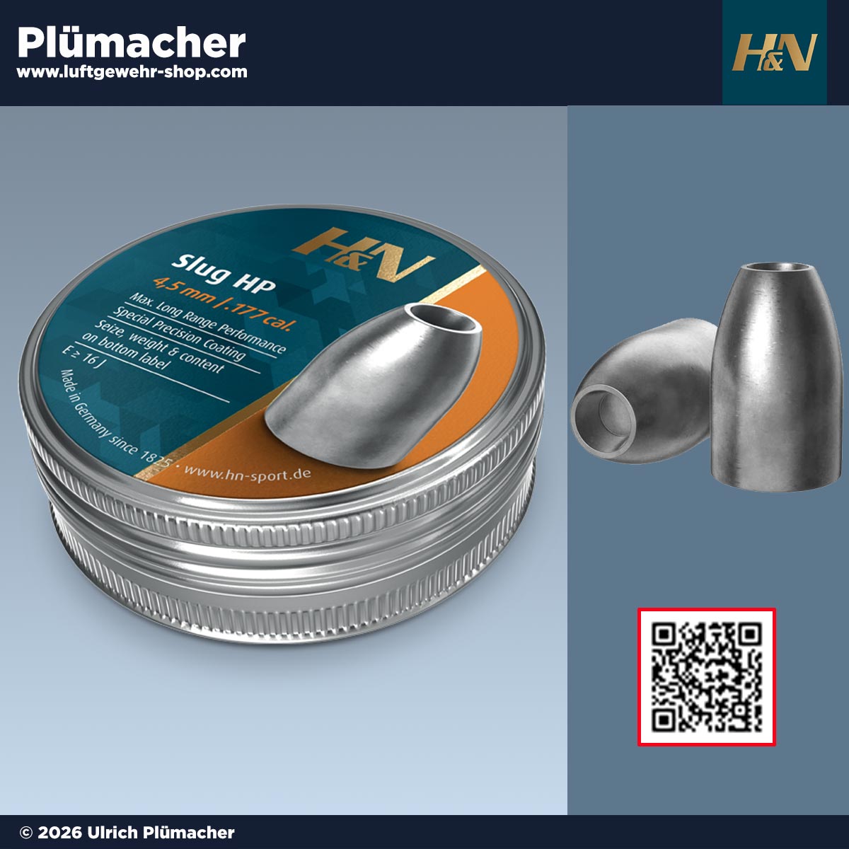 H&N Slug HP 4,5 mm Luftgewehrkugeln für präzises Schießen auf große Entfernungen