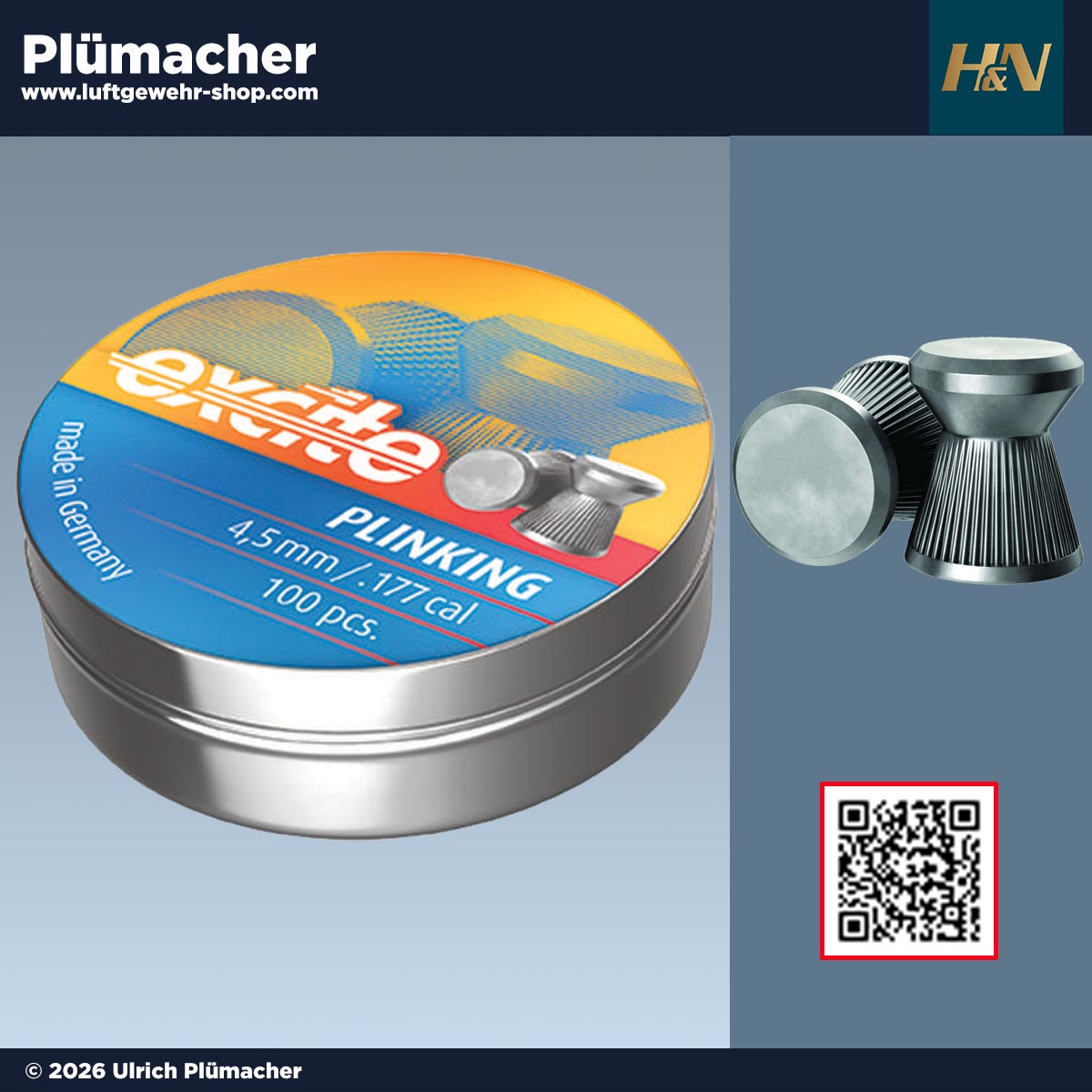 H&N Excite Plinking Diabolos 4,5 mm (.177) – Luftgewehrmunition für Freizeit und Plinking