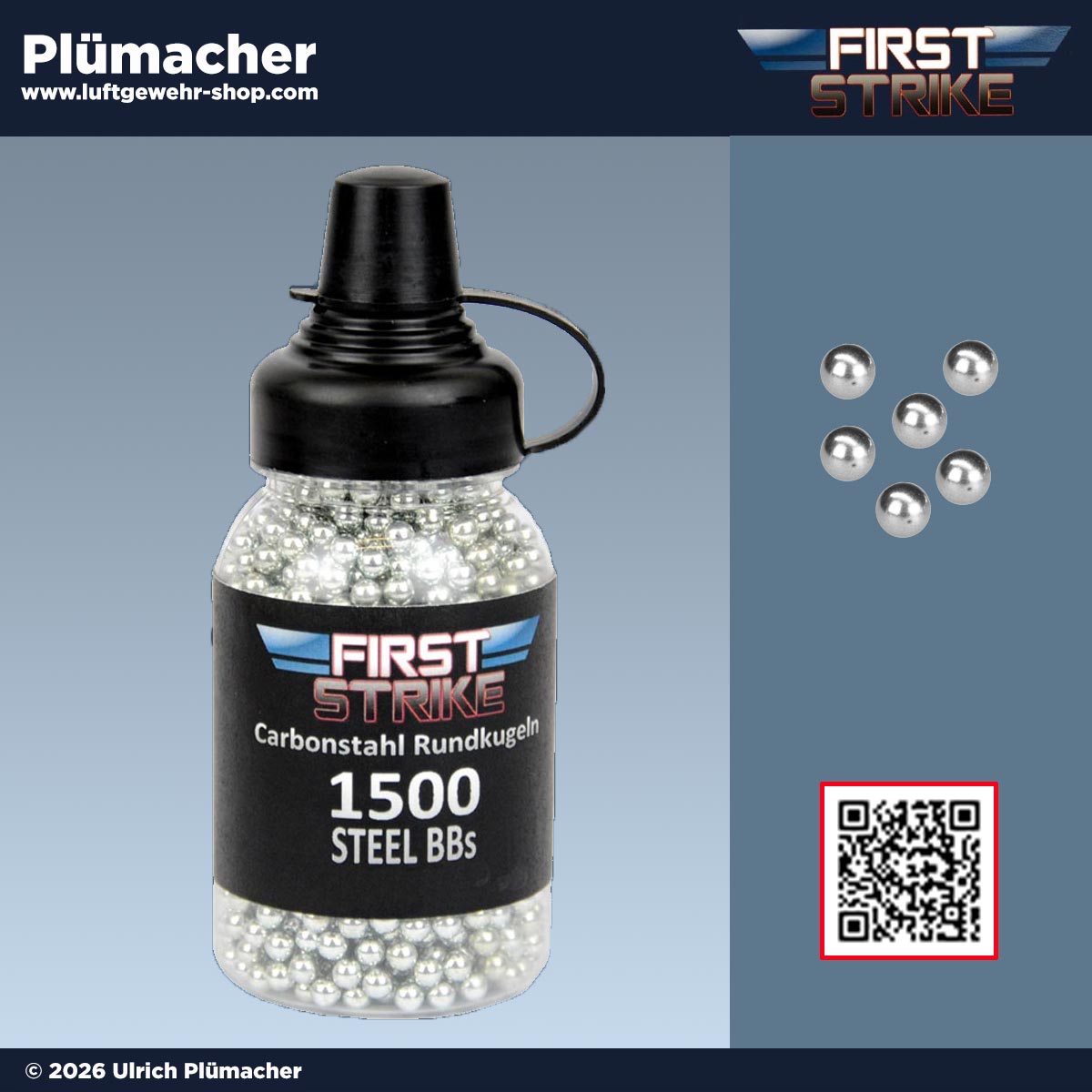 First Strike Carbonstahl Rundkugeln 4,5 mm (Steel BB) für Luftgewehr, Luftpistole und CO₂ Waffen