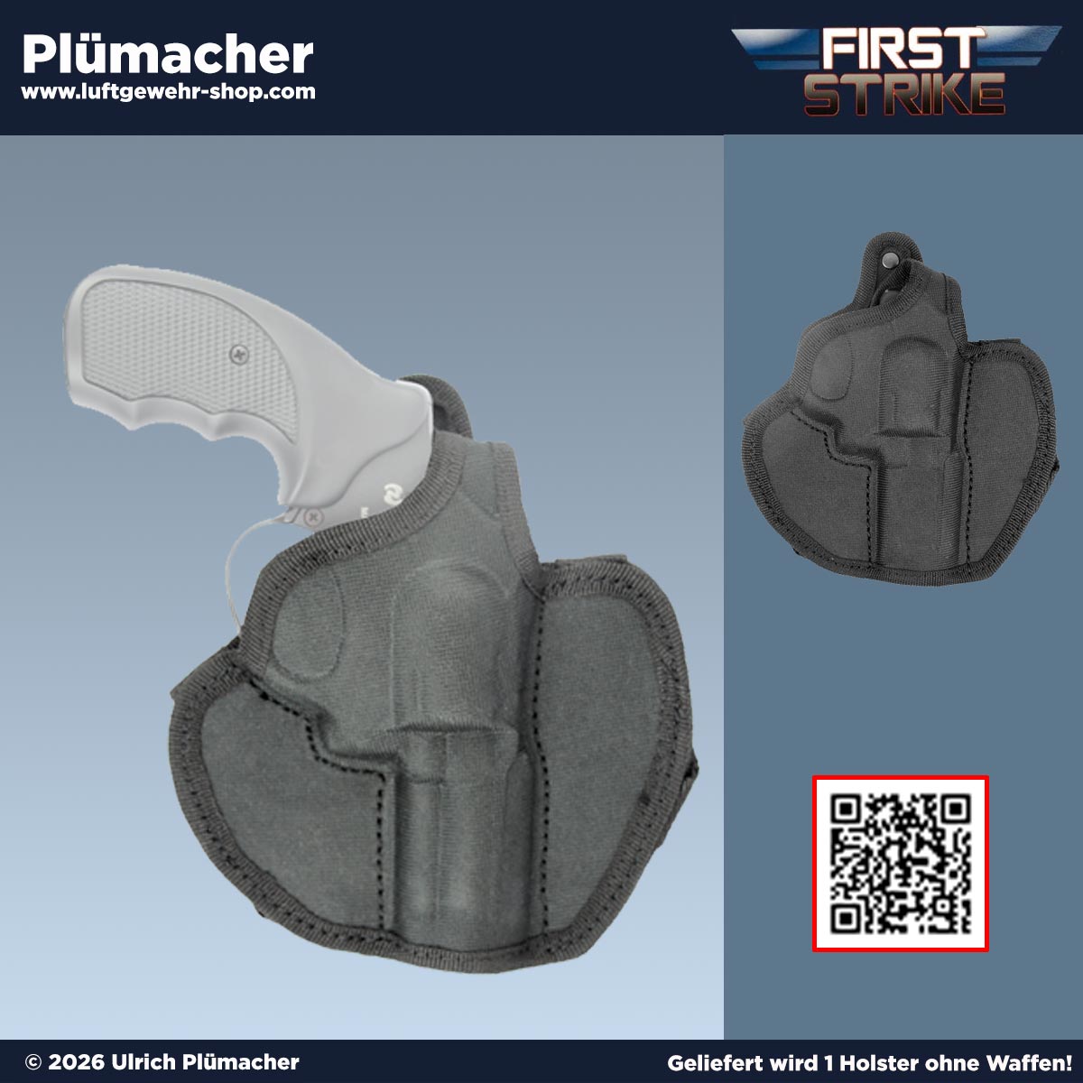 Schwarzes First Strike Corduraholster für Zoraki R1 und R2 Schreckschussrevolver – wetterbeständig & robust