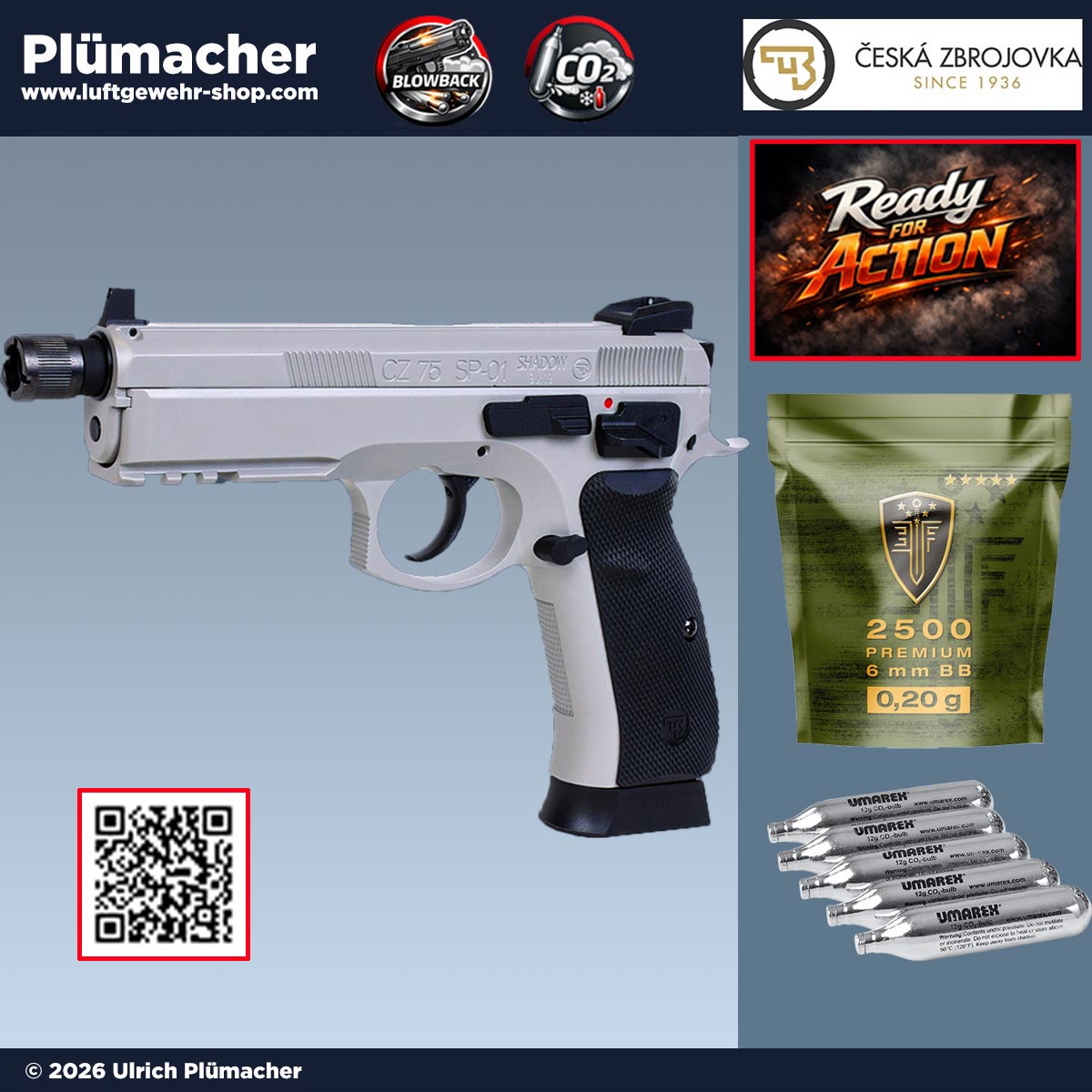 CZ 75 SP-01 Shadow Urban Grey Softair & Airsoft CO2 Blowback Starterset