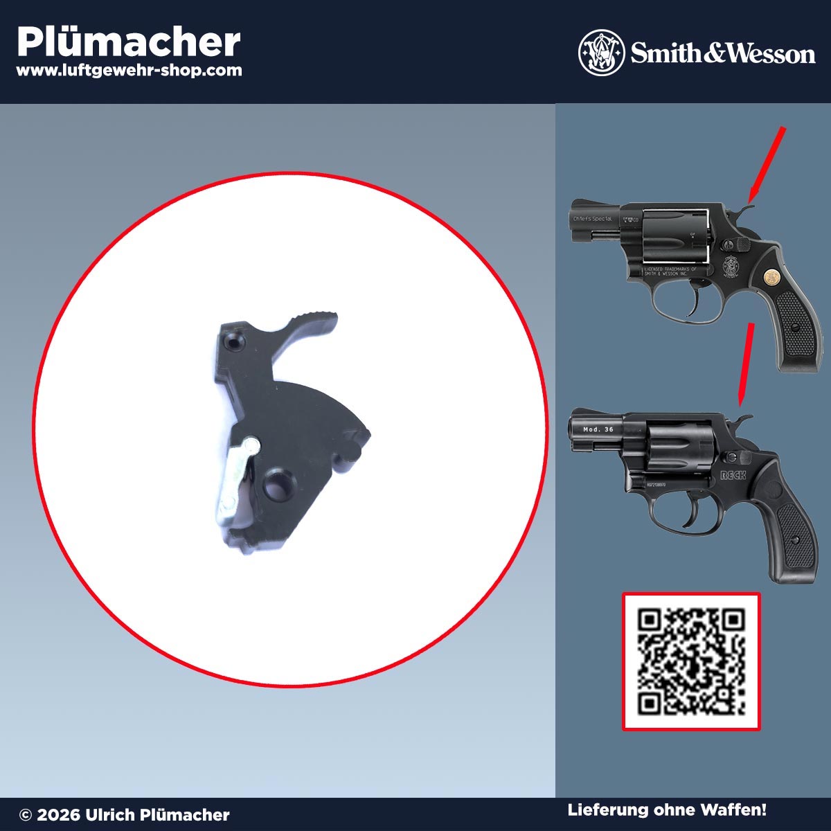 Ersatz-Hahn für Smith & Wesson Chiefs Special Schreckschussrevolver, kompatibel mit Umarex Modell 36