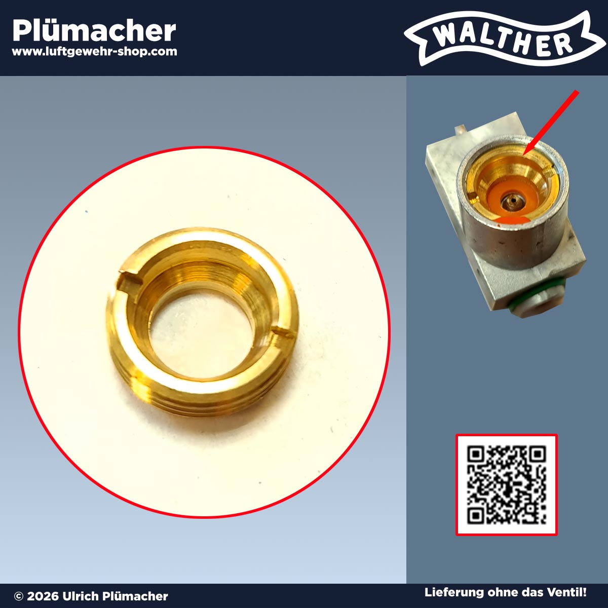 Messingmutter für Walther CP88 – Ventilmutter für Kapselanstich CO₂ Pistole
