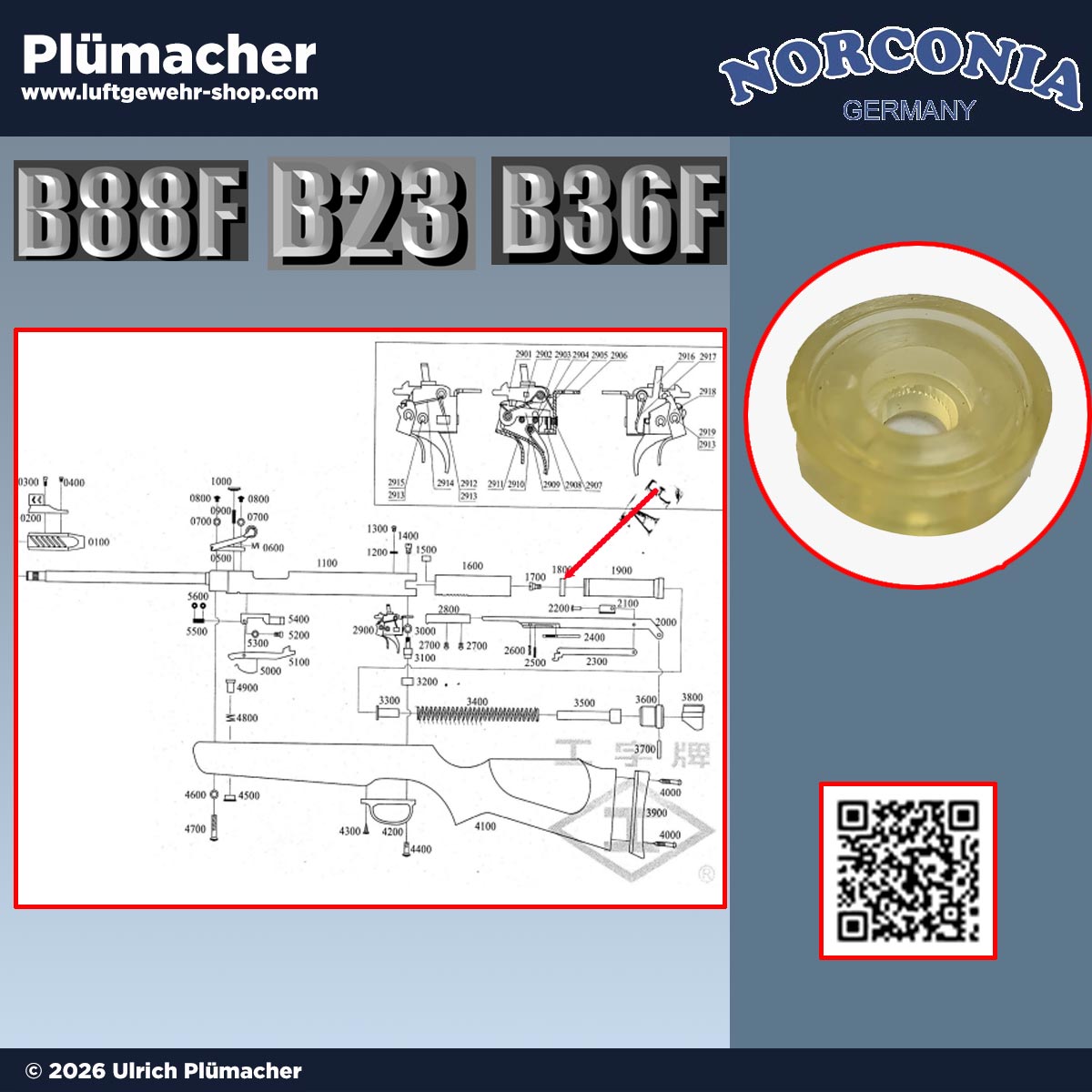 Kolbendichtung und Kolbenmanschette Ersatzteil für Norconia Luftgewehre B88 B36 B23 zur Reparatur und Wartung