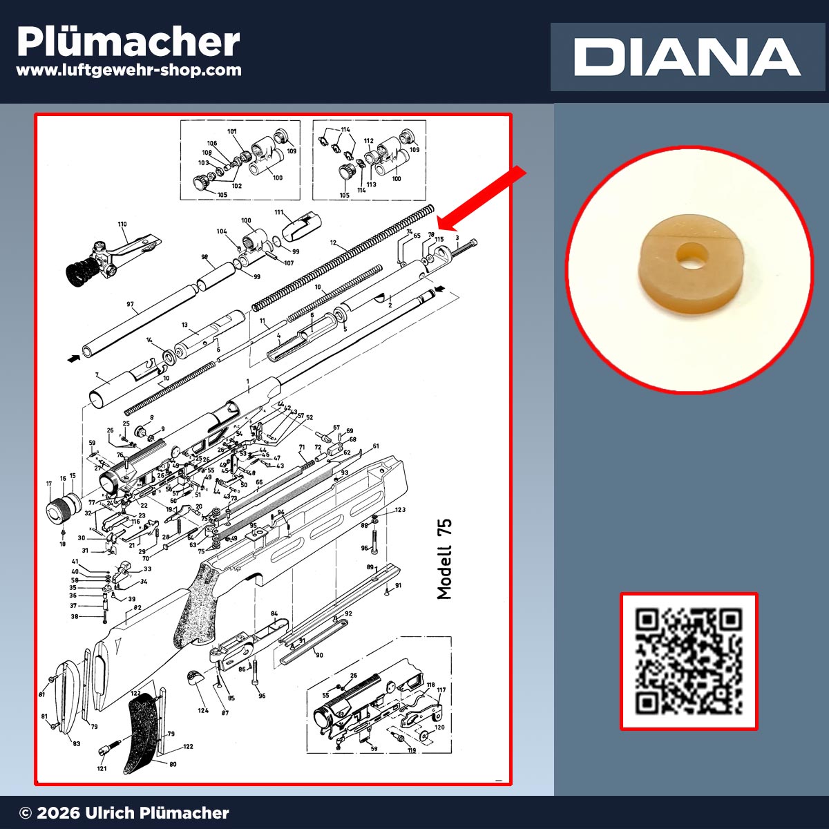 Vulkollanscheibe 3,0 mm für Diana 75 und Diana 75 T01 – originale Laufdichtung Pos. 115