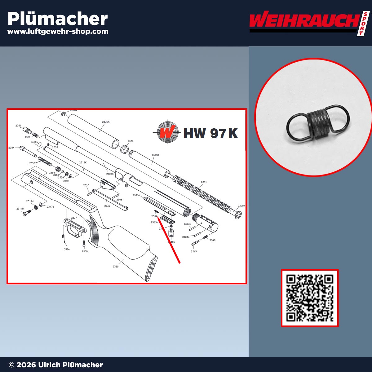 Weihrauch HW 77 &HW 99 Zugfeder für den Sicherungsschieber - Original Weihrauch
