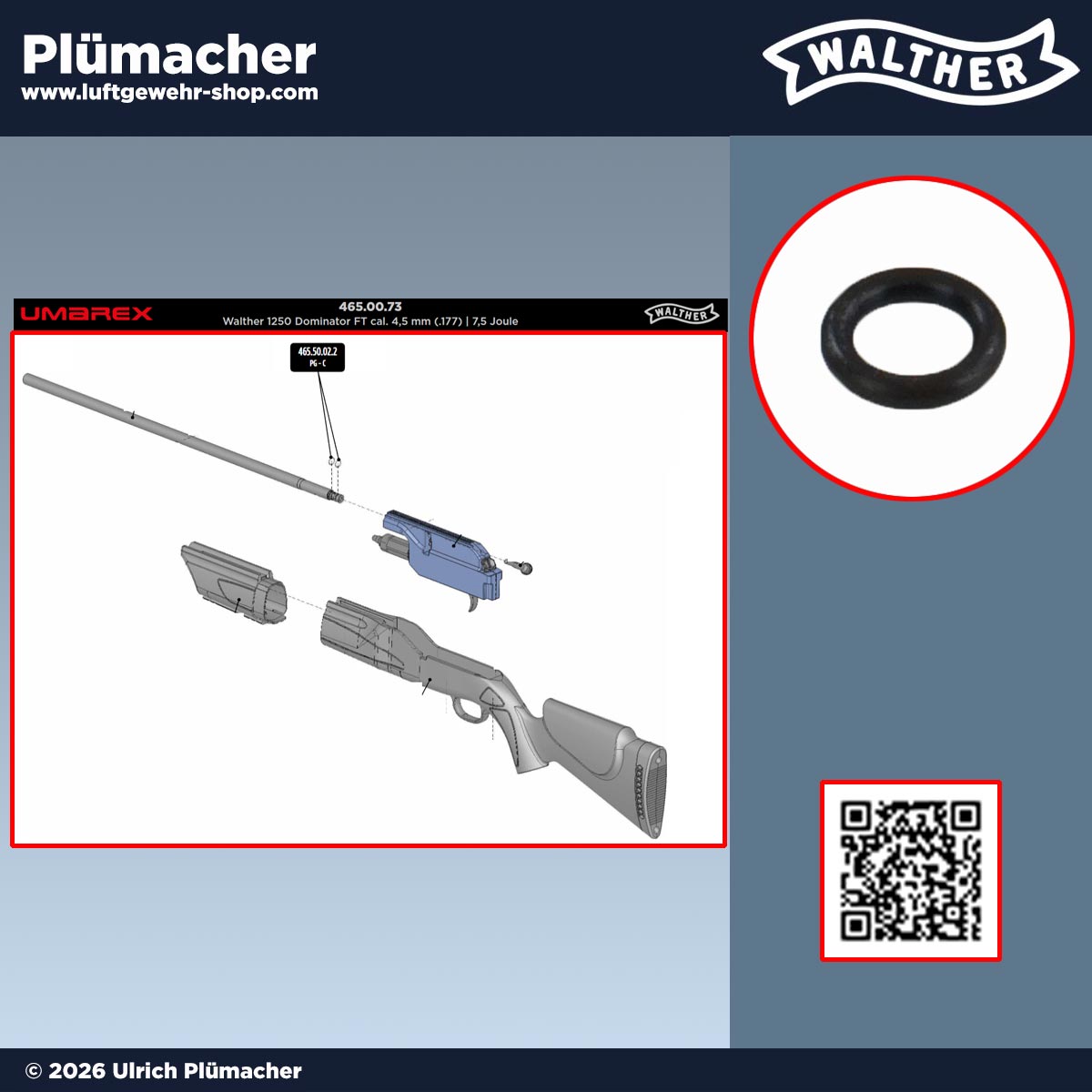 Walther 1250 Dominator Laufdichtungen für Pressluftgewehr, 2 Stück zur optimalen Abdichtung und Wiederherstellung der Schussleistung