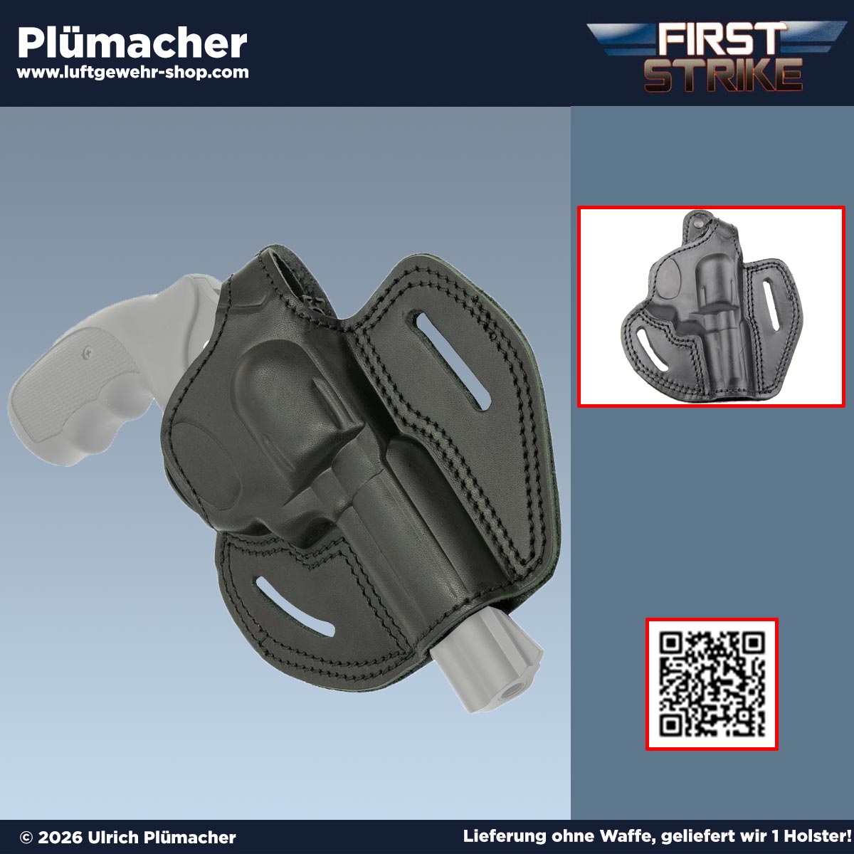 First Strike Lederholster für Zoraki R1 und R2 Schreckschussrevolver mit Sicherungsschlaufe