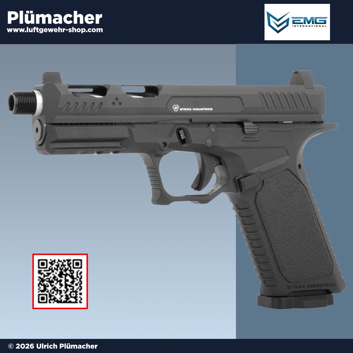 EMG Strike Industries ARK CO2 Pistole 4,5 mm BB mit BlowBack, Metallschlitten, 17 Schuss Magazin und Picatinny Schiene