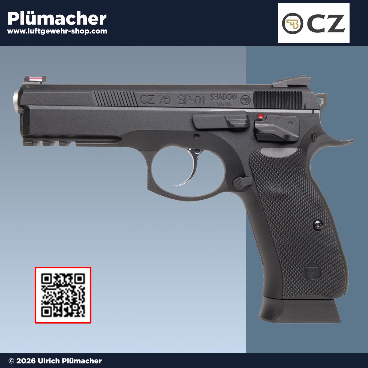 CZ SP-01 Shadow Schwarz 4,5mm BB CO2 Pistole BlowBack mit Metallverschluss und Picatinny Schiene
