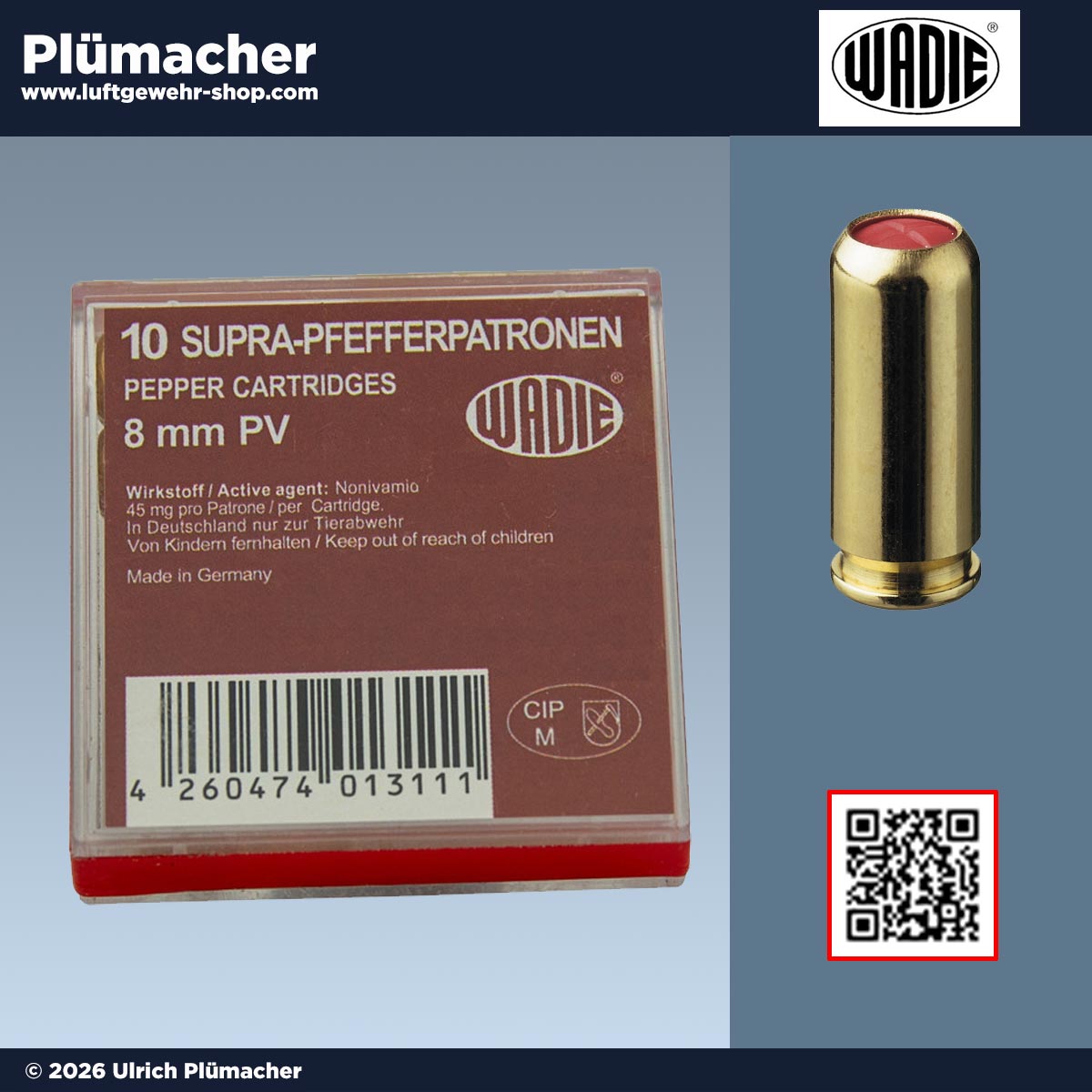 8 mm Pfefferpatronen Wadie Supra mit 45 mg Nonivamid für Gaspistolen und Schreckschuss  Variante 3: