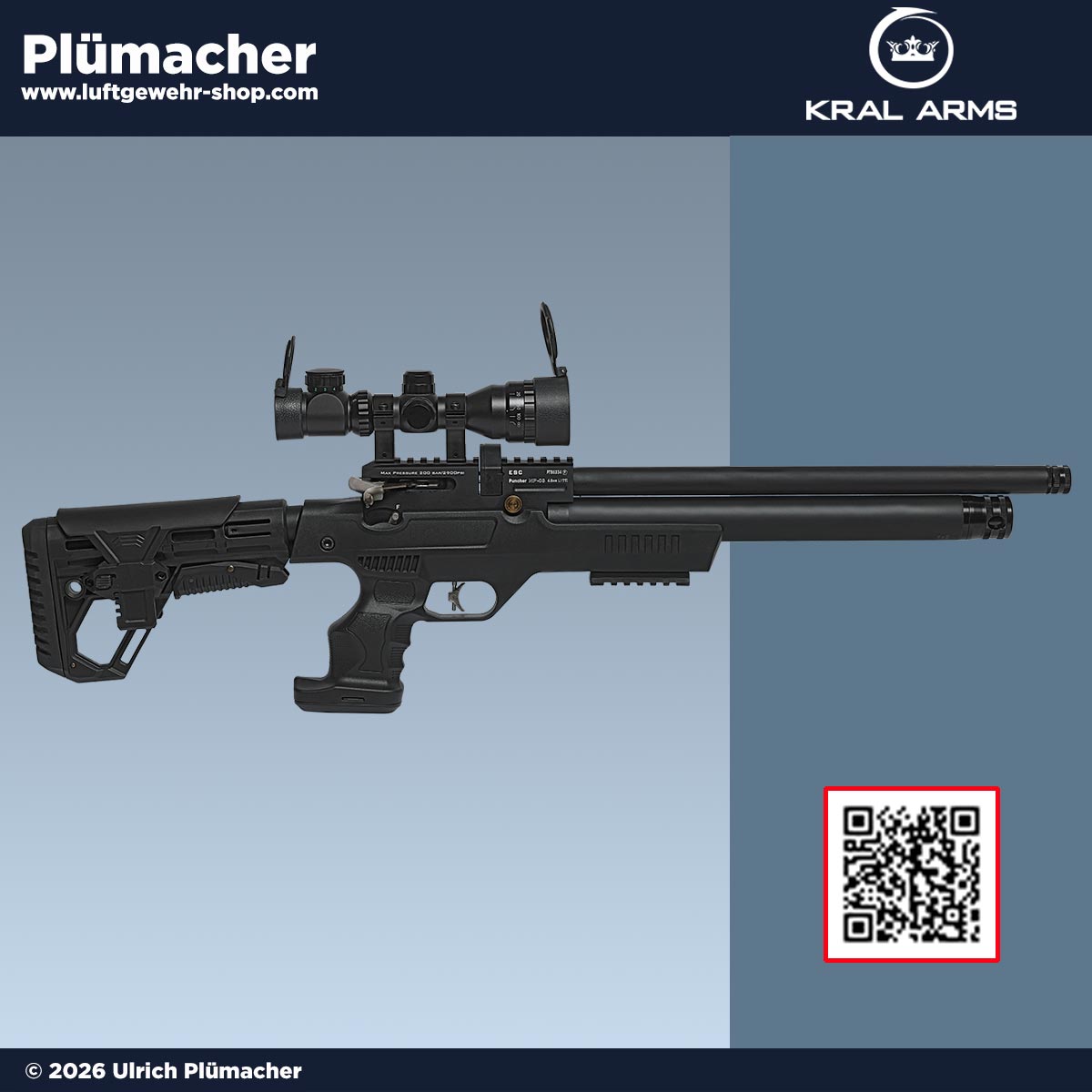 Kral Arms Puncher NP-03 Pressluftgewehr 4,5 mm mit Zielfernrohr 2-6x32 MilDot beleuchtet