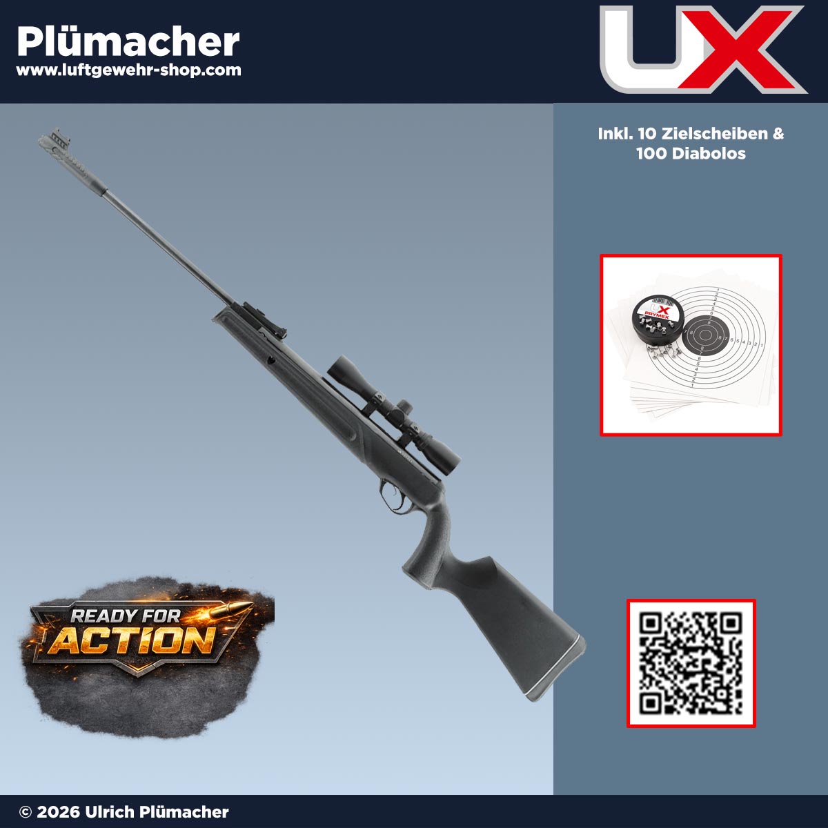 Luftgewehr Set UX Prymex mit 4x32 Zielfernrohr im Kaliber 4,5 mm Diabolo