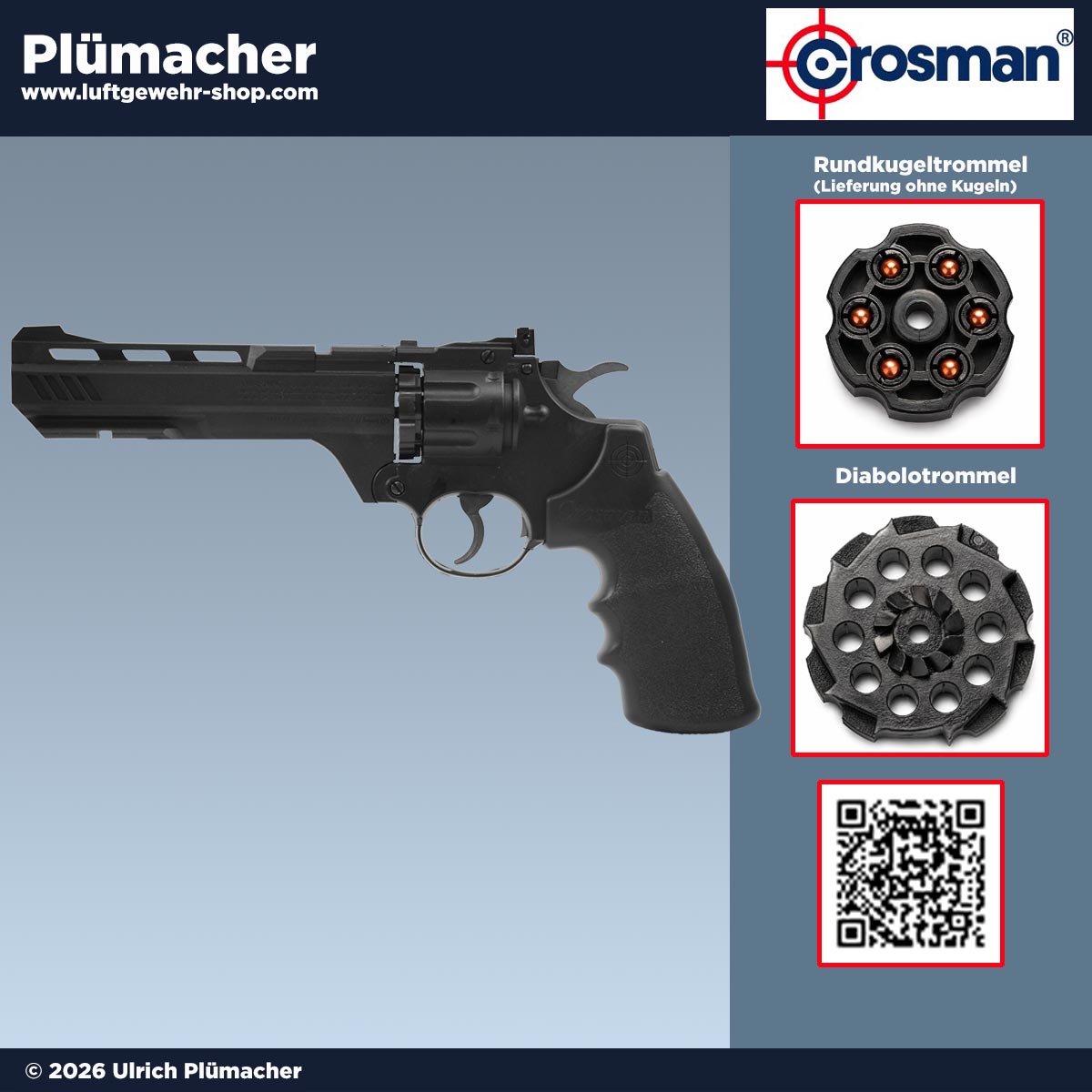 Crosman Vigilante CO2 Revolver 4,5 mm Diabolo und BB mit 2 Trommelmagazinen und Waffenkoffer