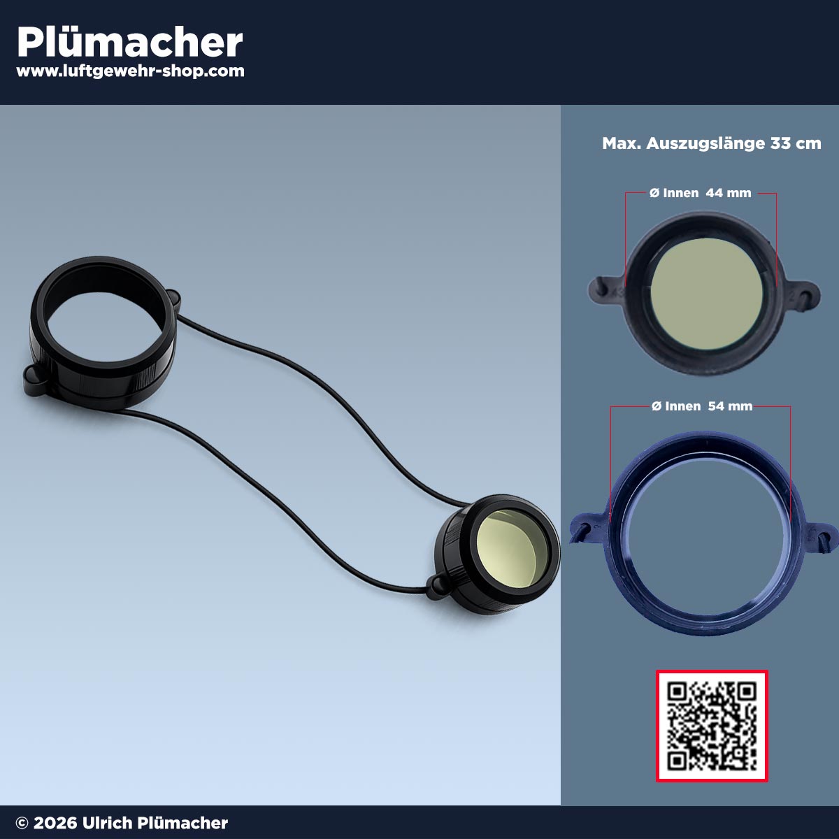 Staubschutzkappen Zielfernrohr 54mm 44mm mit klarem und gelbem Schutzglas verbunden mit Gummiband