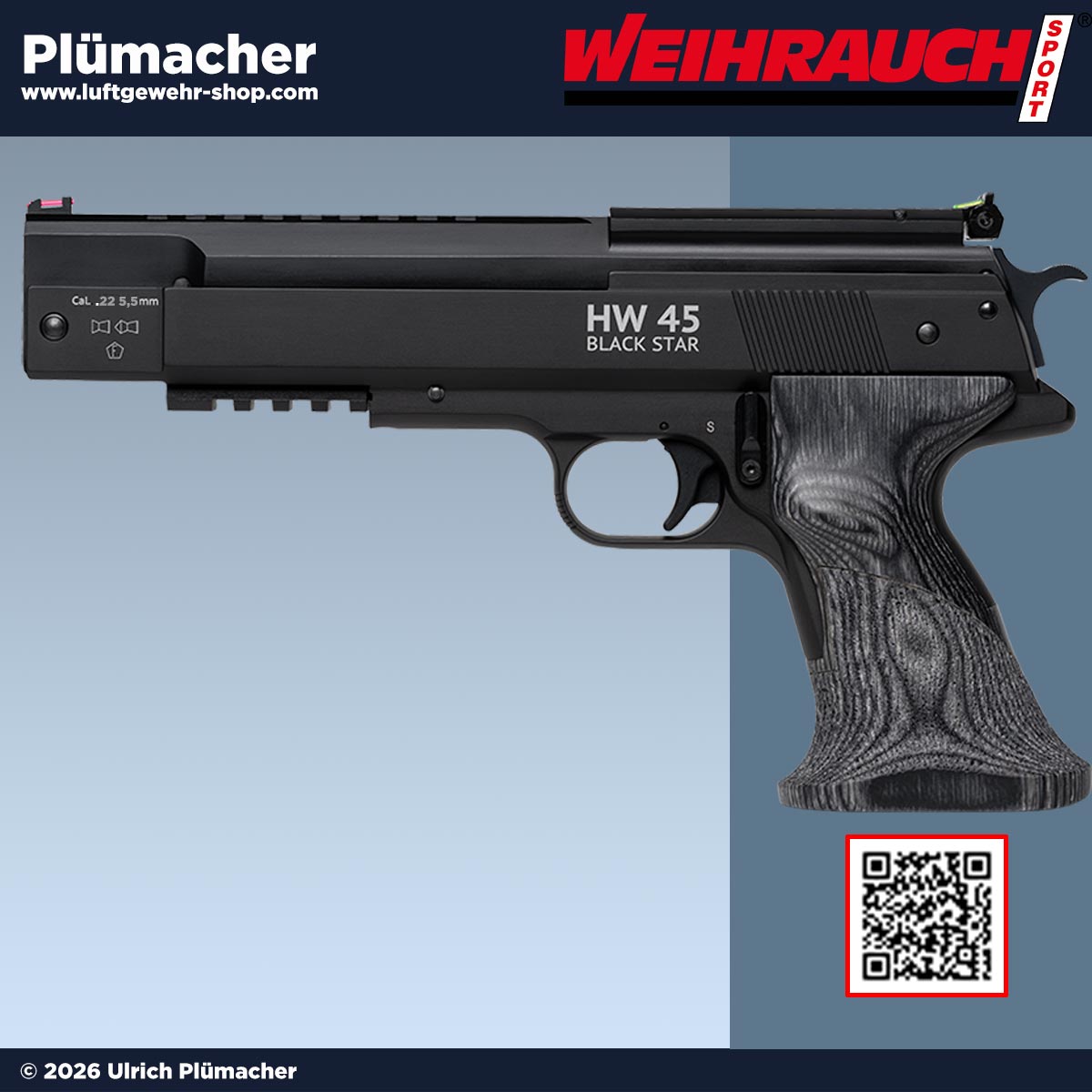 Weihrauch HW 45 Black Star Luftpistole 5,5 mm - die extra starke Luftpistole 
