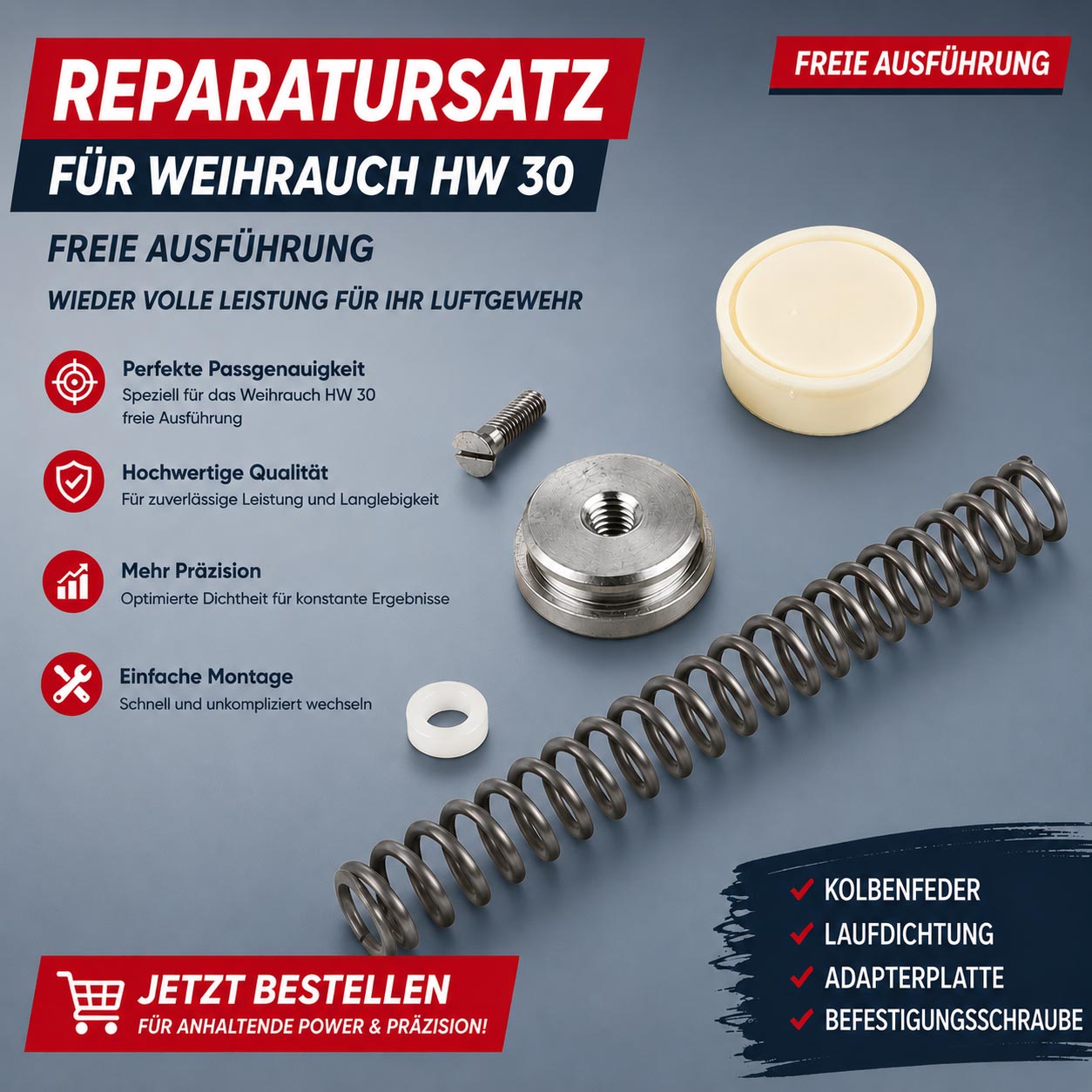 Weihrauch HW 30 Reparatursatz freie Ausführung mit Kolbenfeder, Laufdichtung und Kolbendichtung