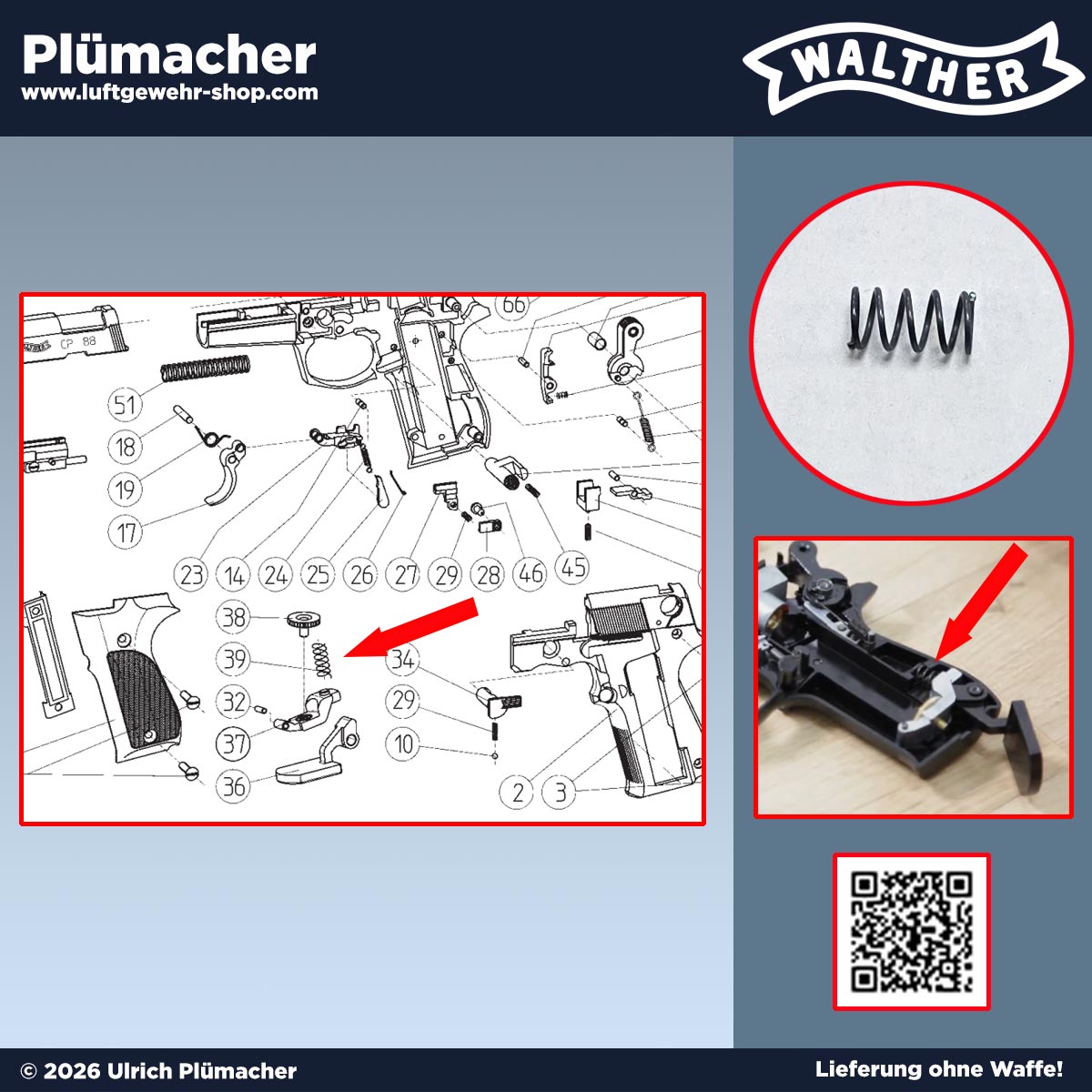 Walther CP88 Feder für das Kapselgegenlager der CO2 Pistole