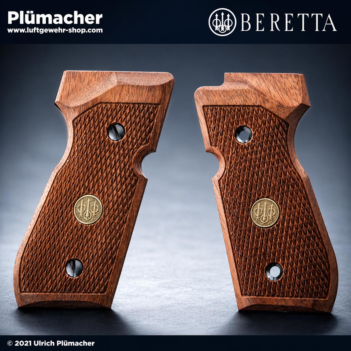 Holzgriffschalen für Beretta 92 FS und Beretta 92 XX-Treme CO₂ Luftpistolen mit natürlicher Holzmaserung