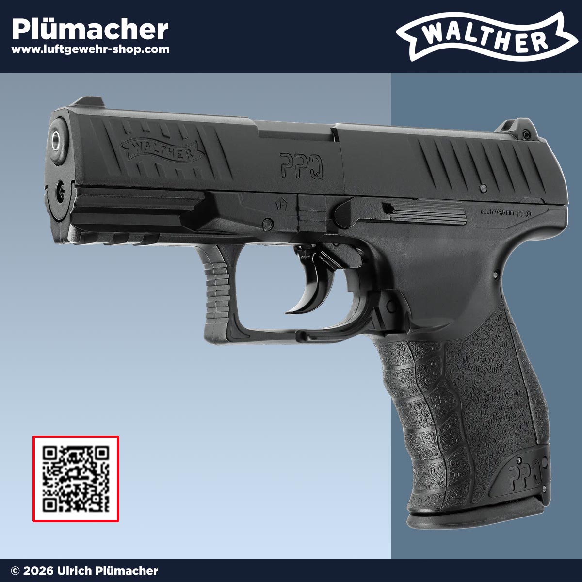 Walther PPQ CO2 Pistole Kaliber 4,5 mm Diabolo mit Trommelmagazin und Picatinny-Schiene