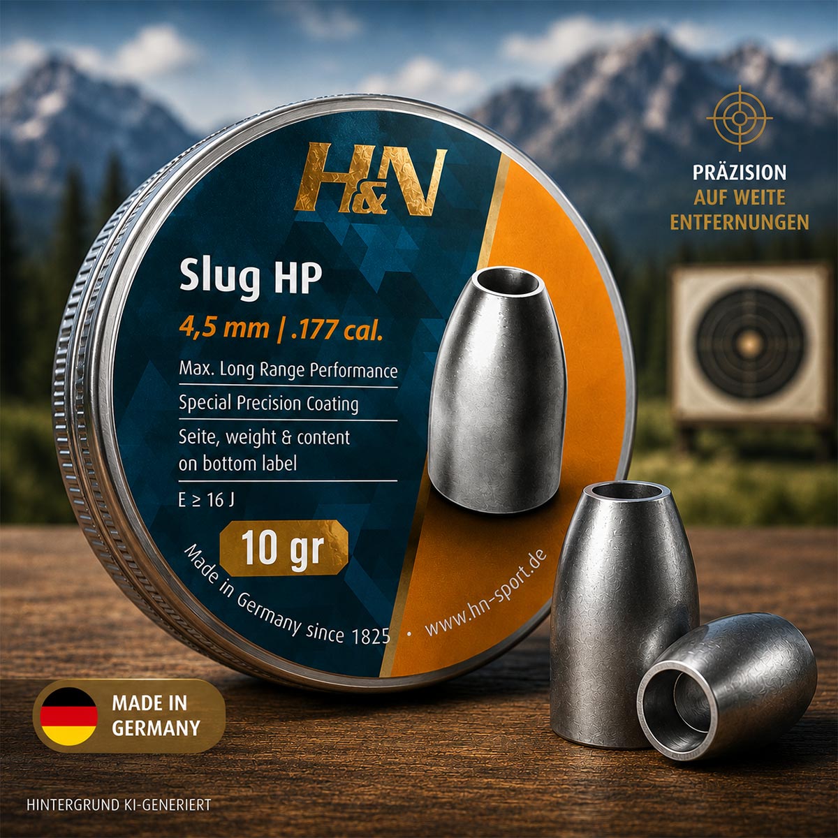 H&N Slug HP 10 gr (0,65 g) Luftgewehrkugeln Kaliber 4,5 mm (.1775) Dose mit 400 Slugs