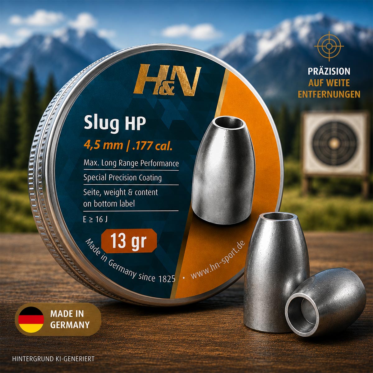 H&N Slug HP 13 gr (0,84 g) Luftgewehrkugeln Kaliber 4,5 mm (.1775) Dose mit 350 Slugs